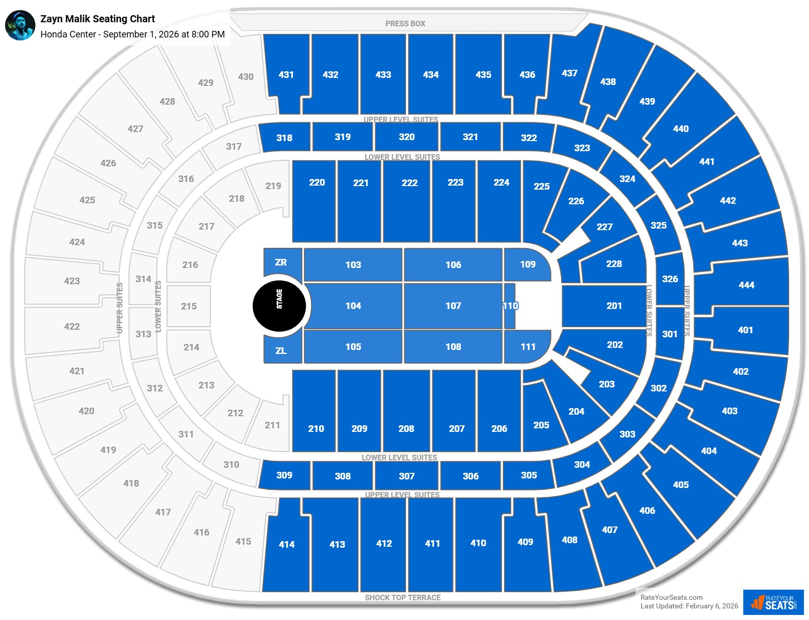 Zayn Malik seating chart Honda Center