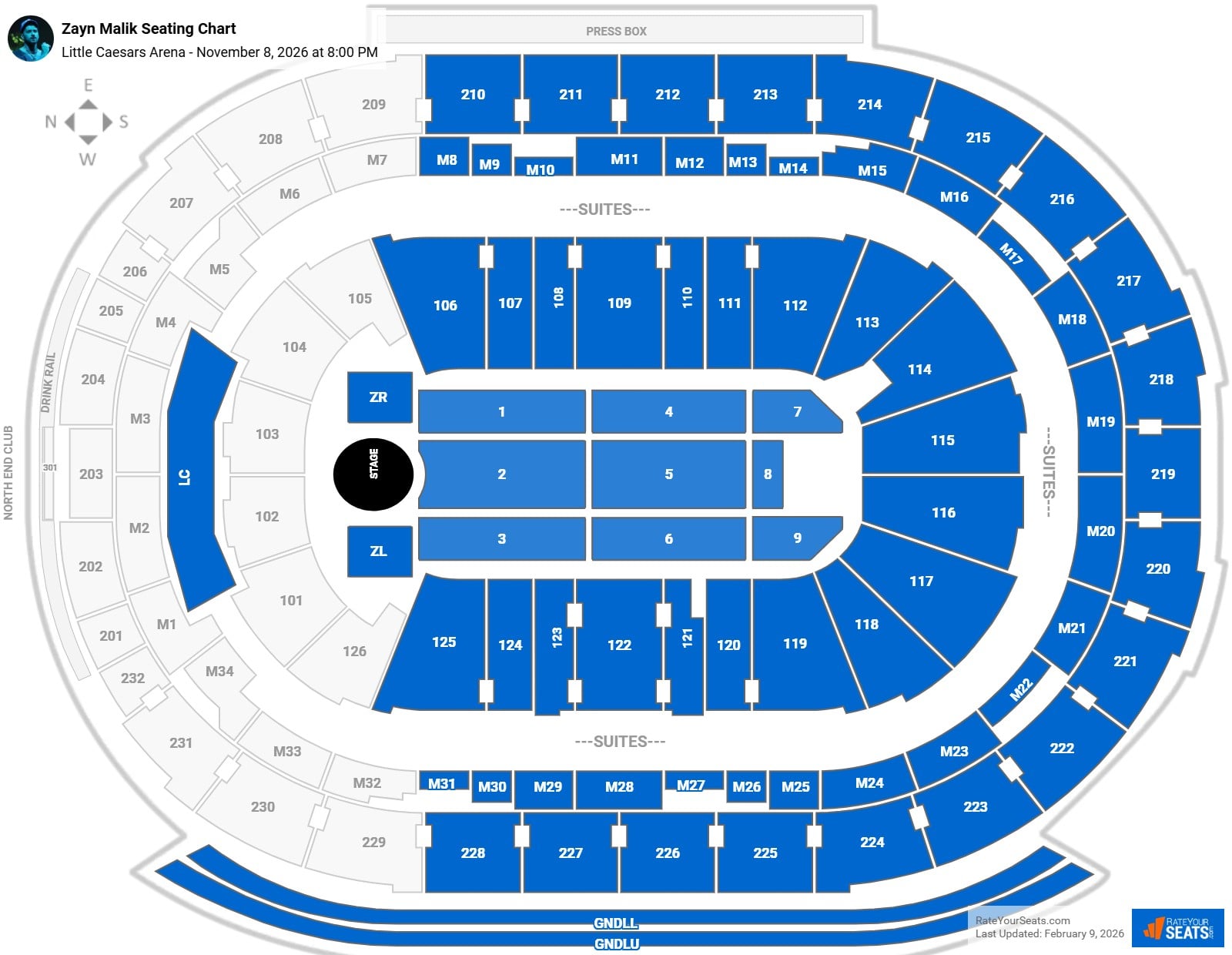 Zayn Malik seating chart Little Caesars Arena