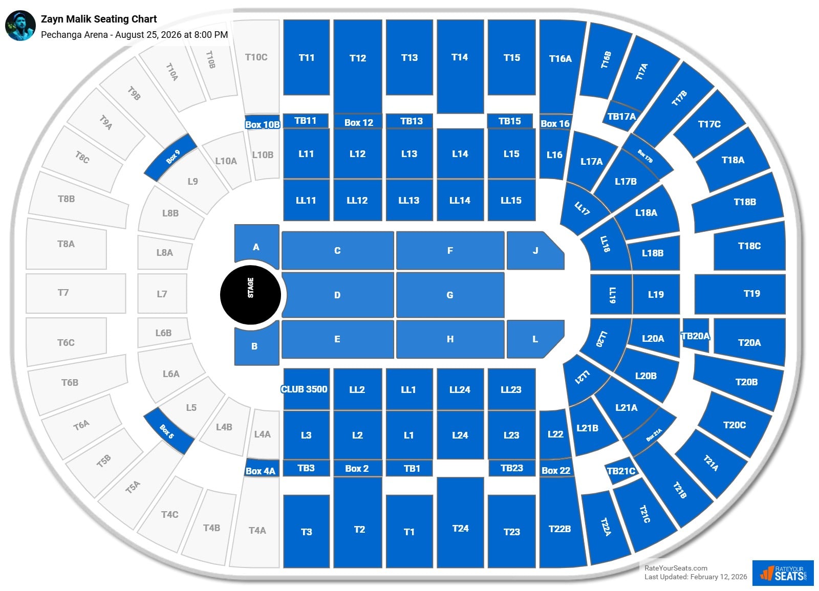 Zayn Malik seating chart Pechanga Arena
