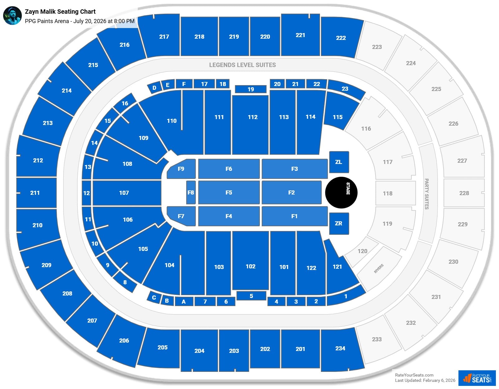 Zayn Malik seating chart PPG Paints Arena