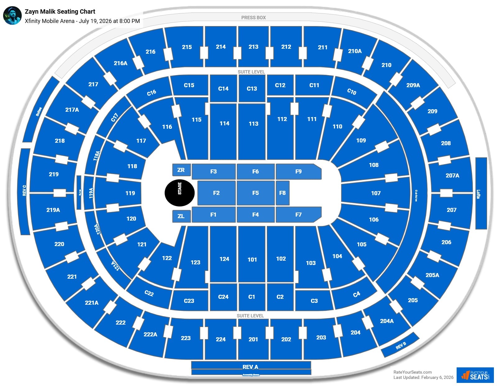 Zayn Malik seating chart Xfinity Mobile Arena
