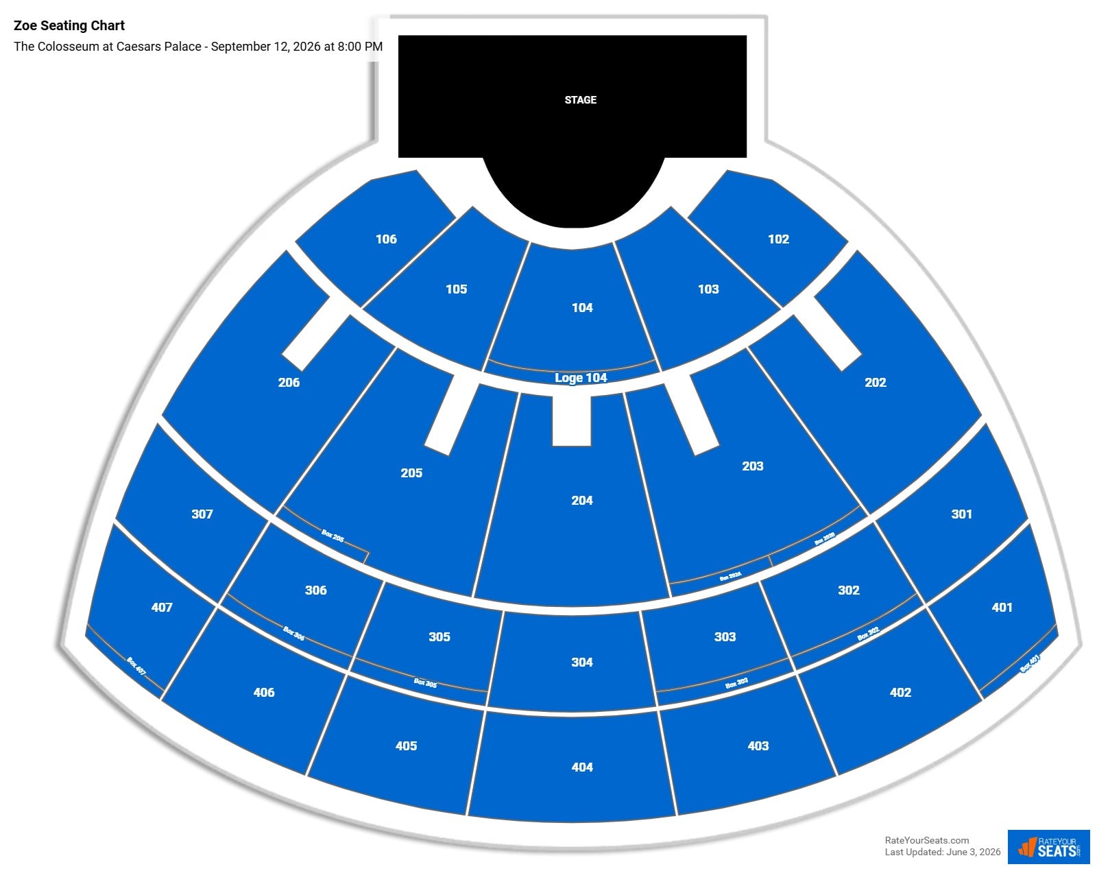 Zoe Seating Chart at The Colosseum at Caesars Palace
