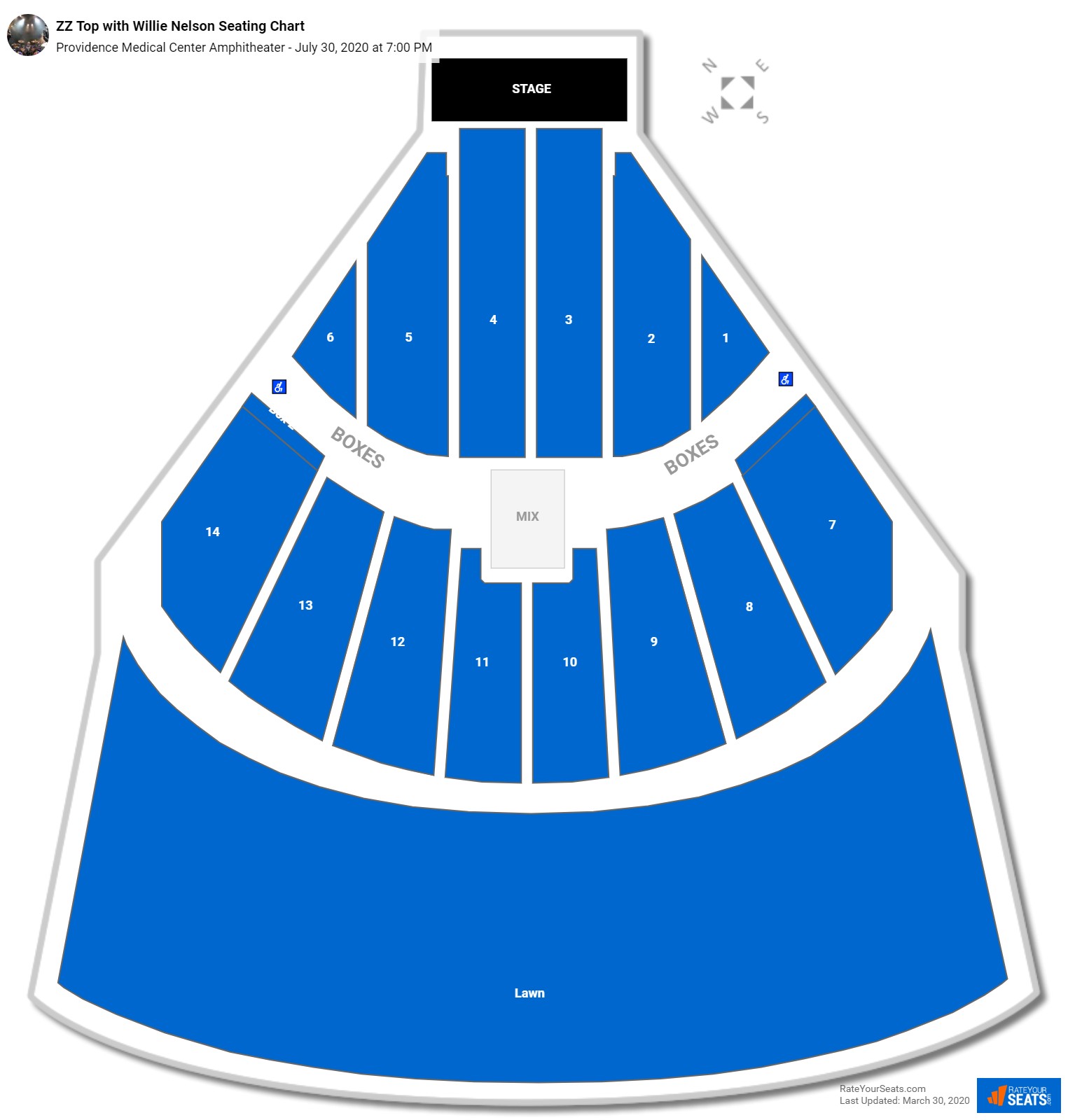 ZZ Top with Willie Nelson seating chart Providence Medical Center Amphitheater