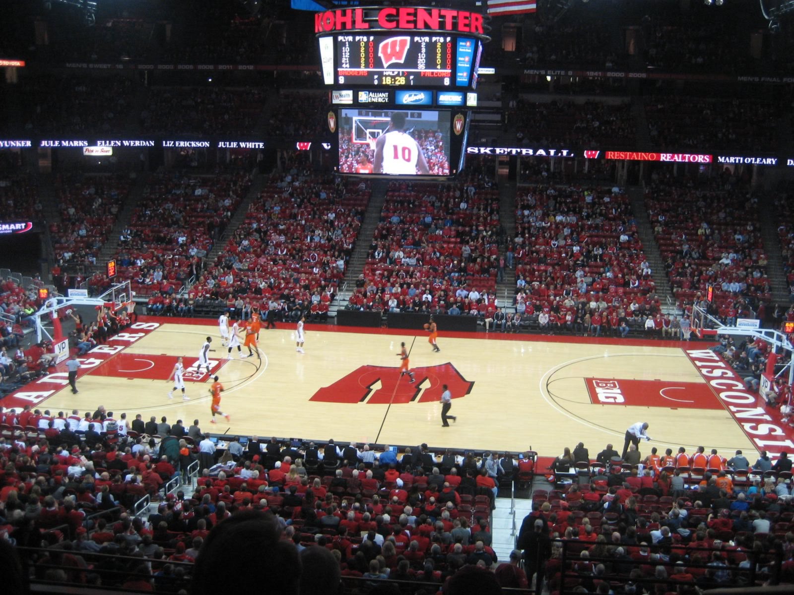 section 222, row f seat view  for basketball - kohl center