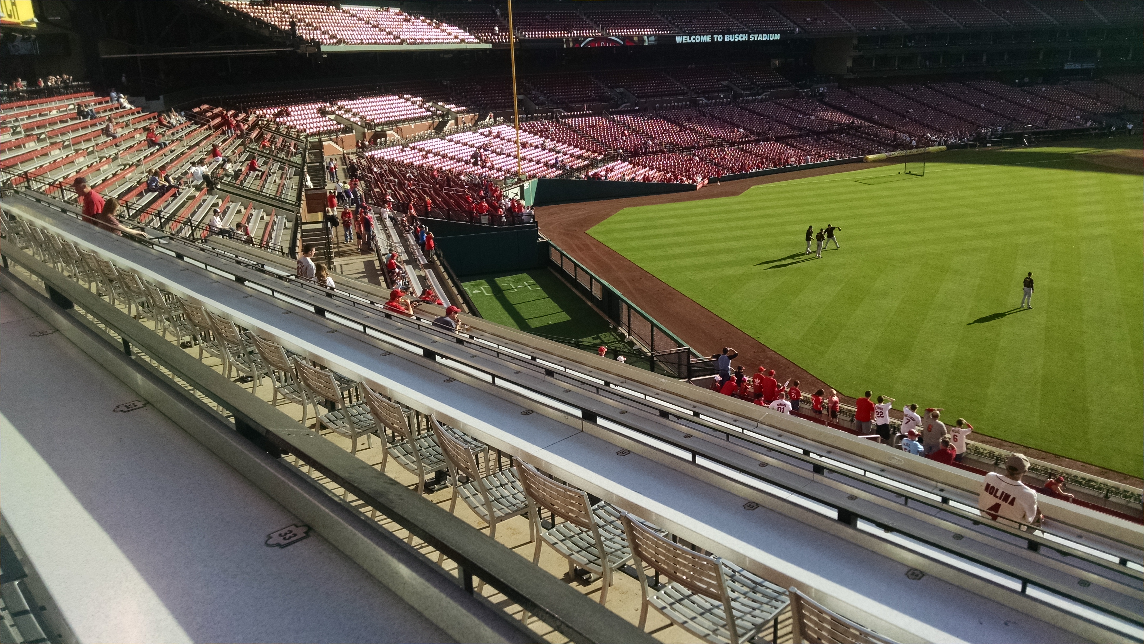 view of scoreboard patio seats