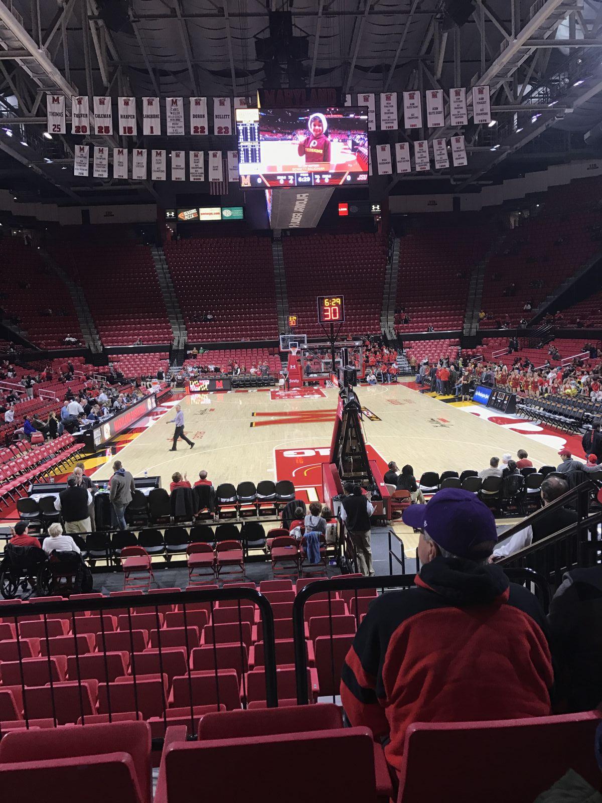 Good seats overall. Great view, almost on the court. Xfinity Center Section 107 Review