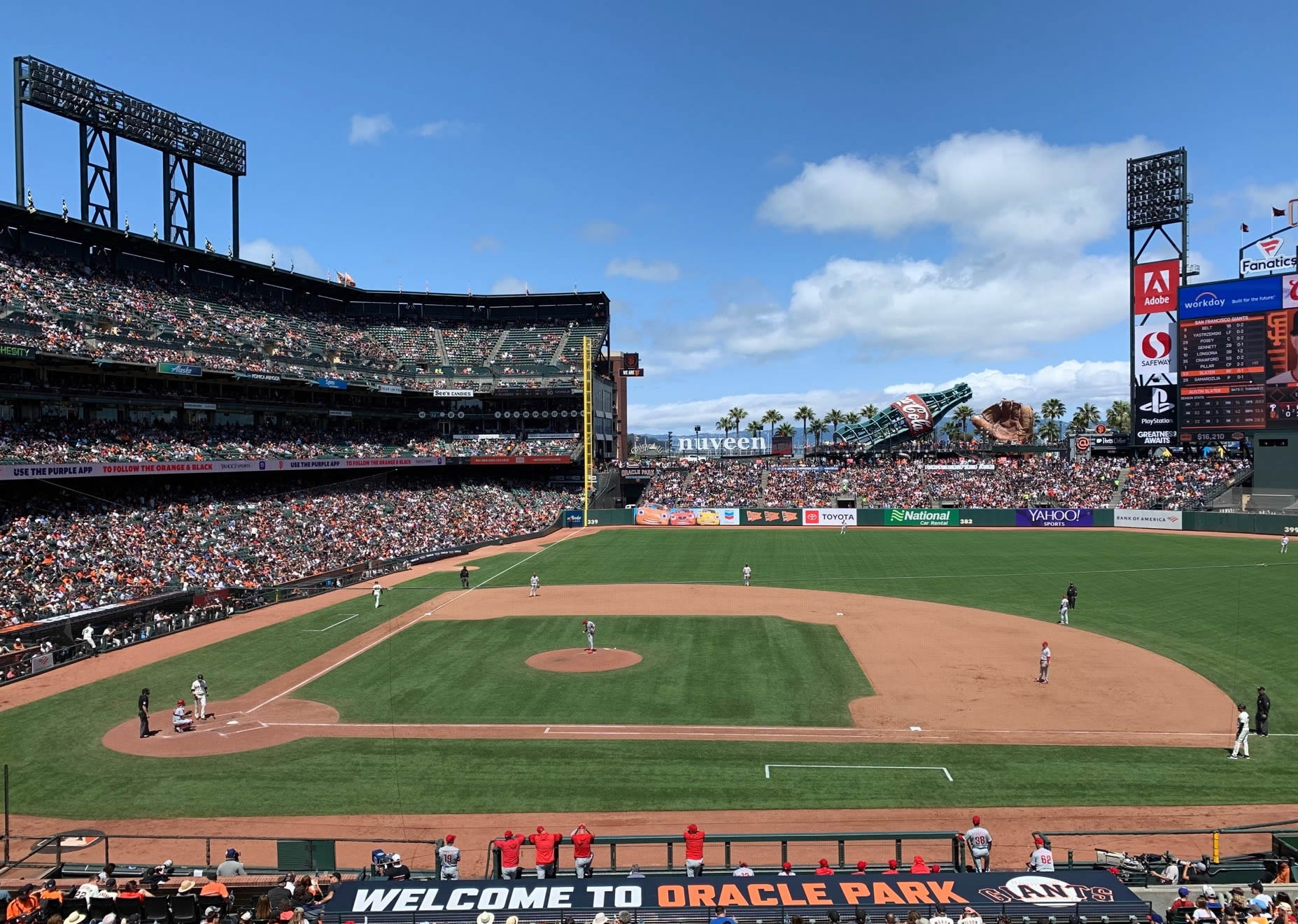 section 209, row b seat view  for baseball - oracle park