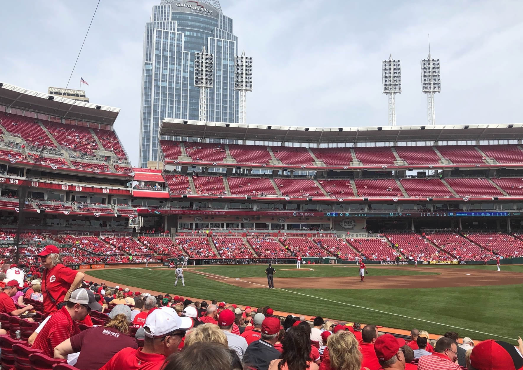 section 135, row m seat view  for baseball - great american ball park