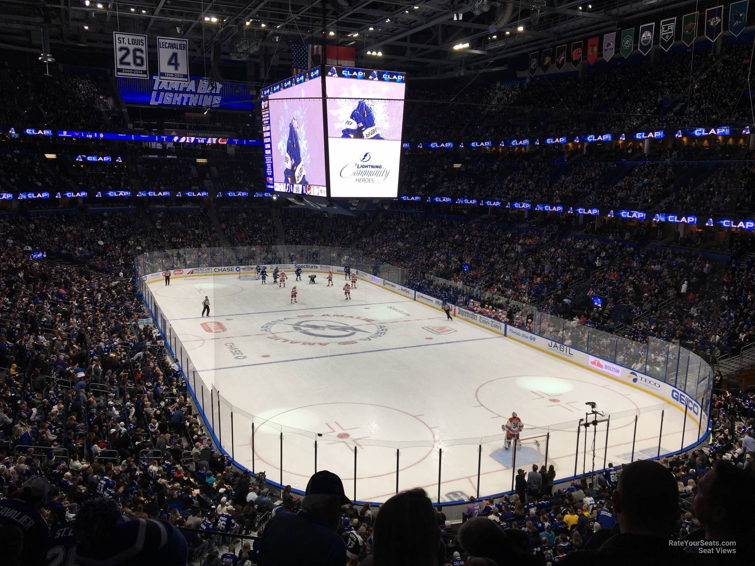 section 210, row d seat view  for hockey - amalie arena