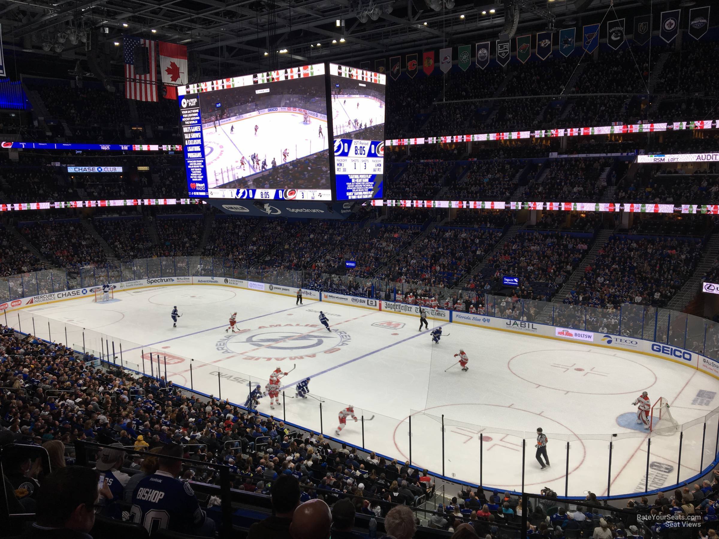 section 213, row d seat view  for hockey - amalie arena