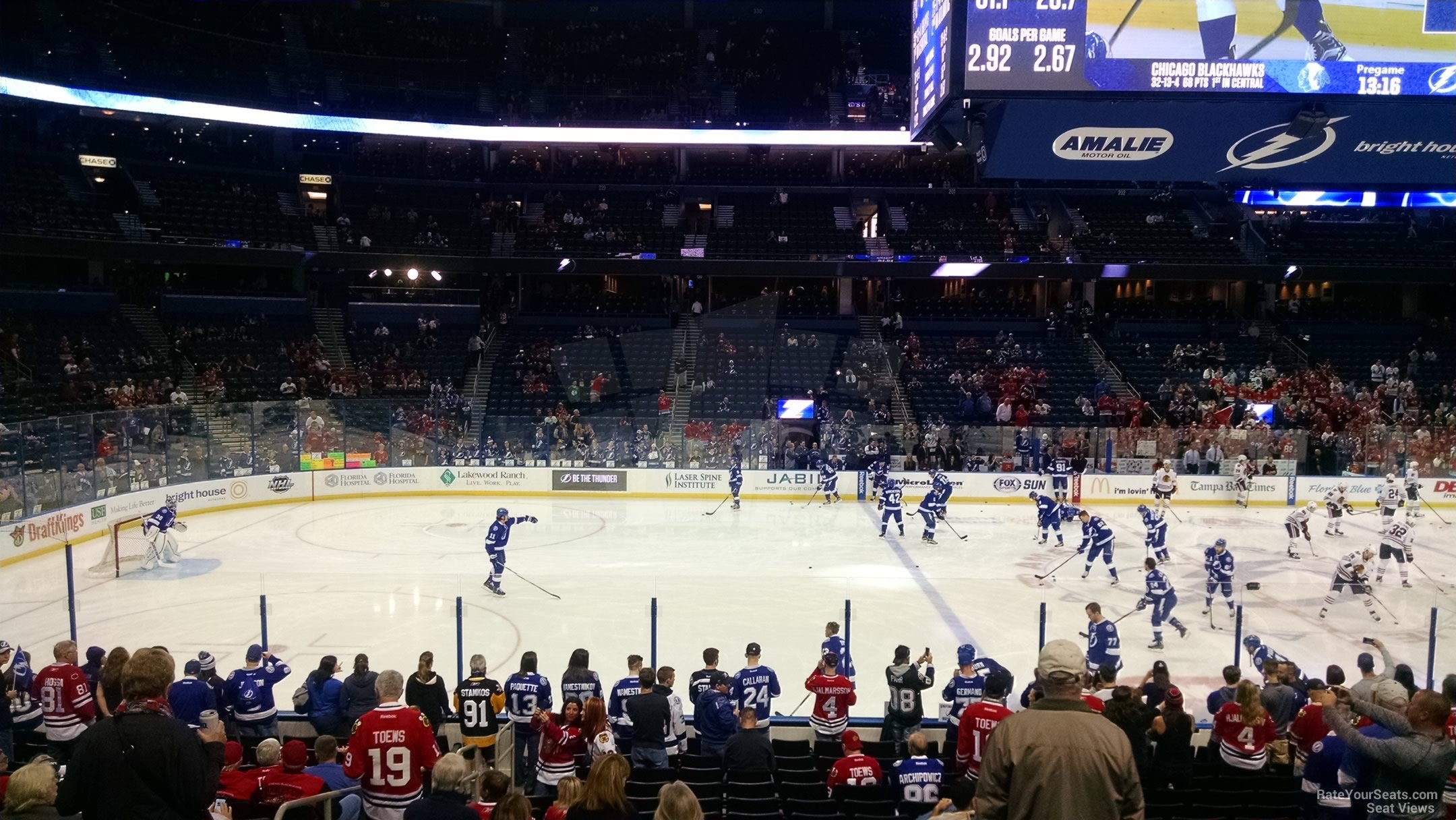 section 102, row s seat view  for hockey - amalie arena