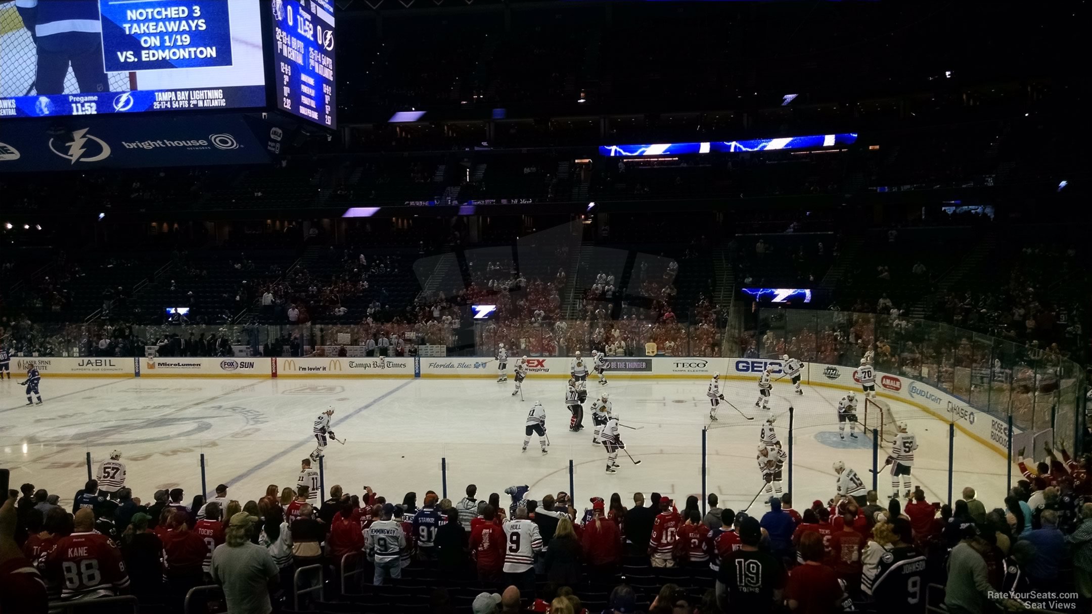 section 129, row v seat view  for hockey - amalie arena