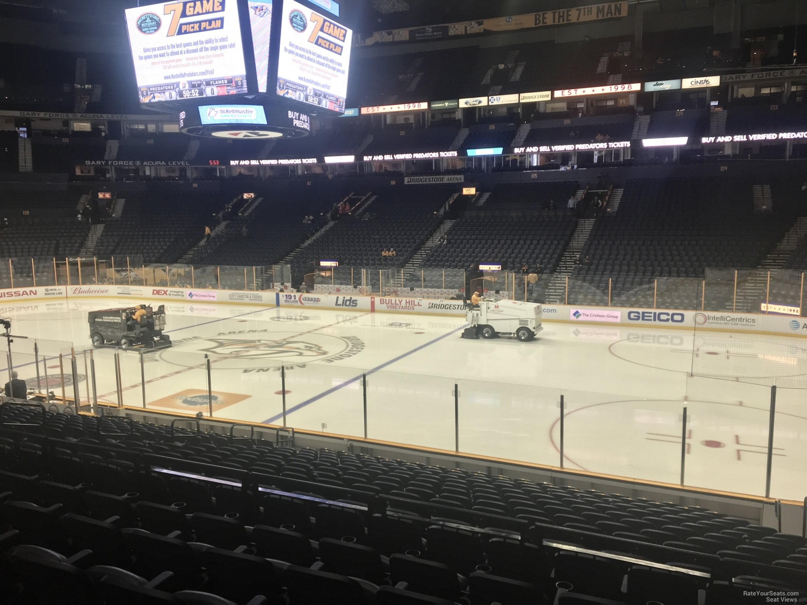 section 107, row f seat view  for hockey - bridgestone arena