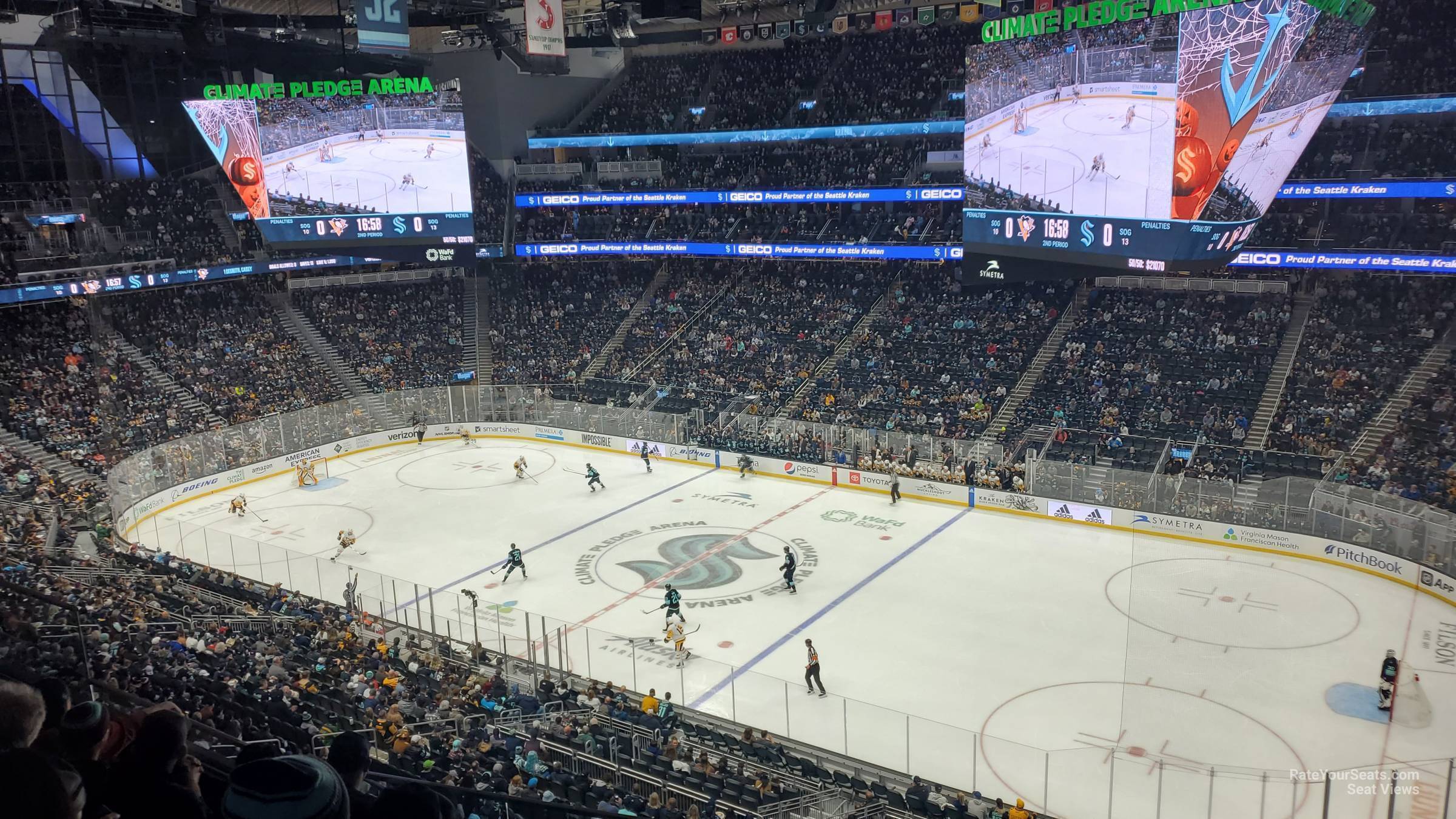 section 112, row bar seat view  for hockey - climate pledge arena