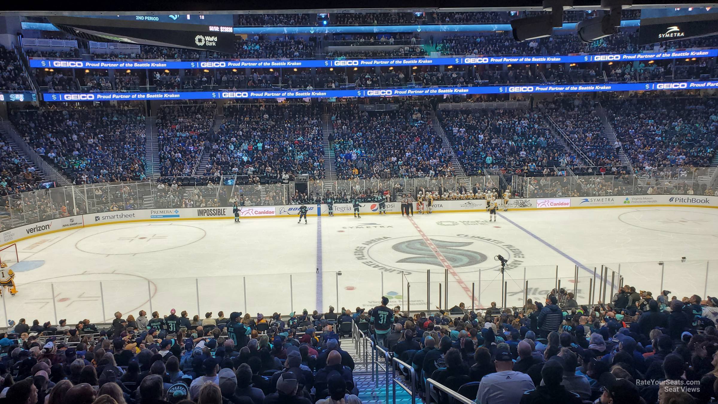 club 15, row bar seat view  for hockey - climate pledge arena