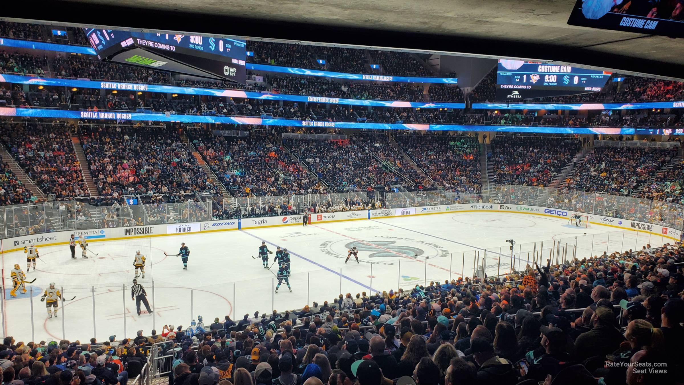 section 16, row bar seat view  for hockey - climate pledge arena