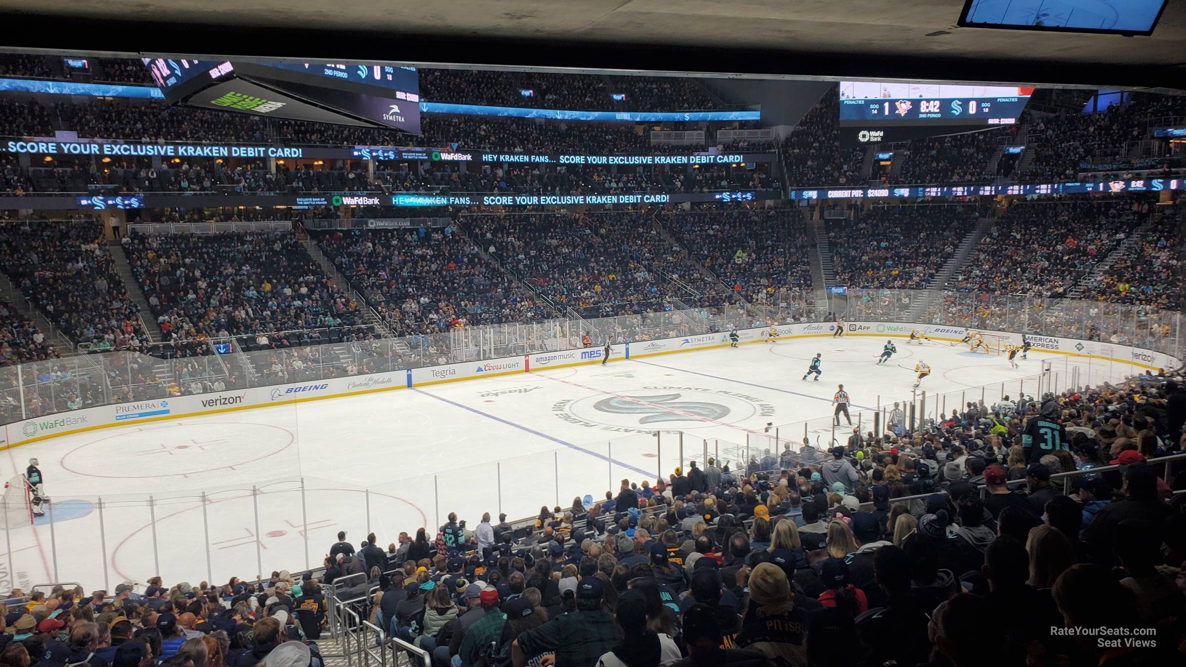 section 4, row bar seat view  for hockey - climate pledge arena