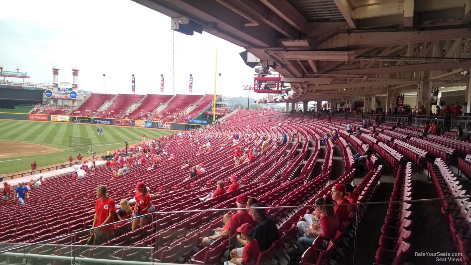 Covered seating down the first base line at Great American Ball Park