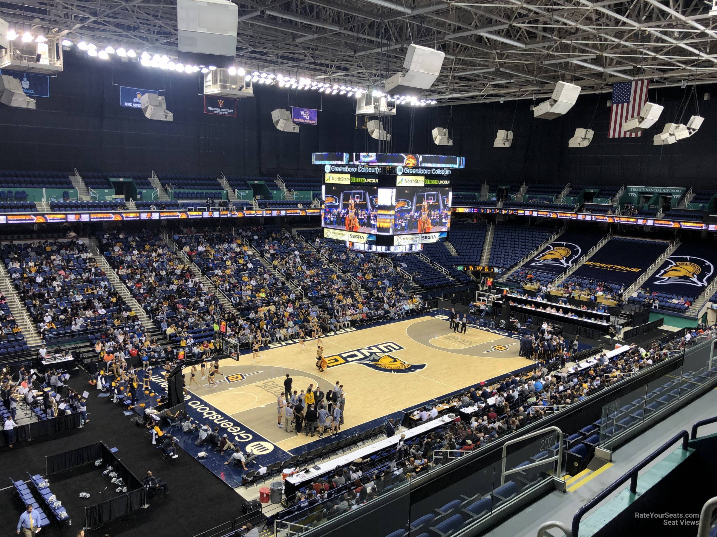 section 207, row g seat view  for basketball - greensboro coliseum