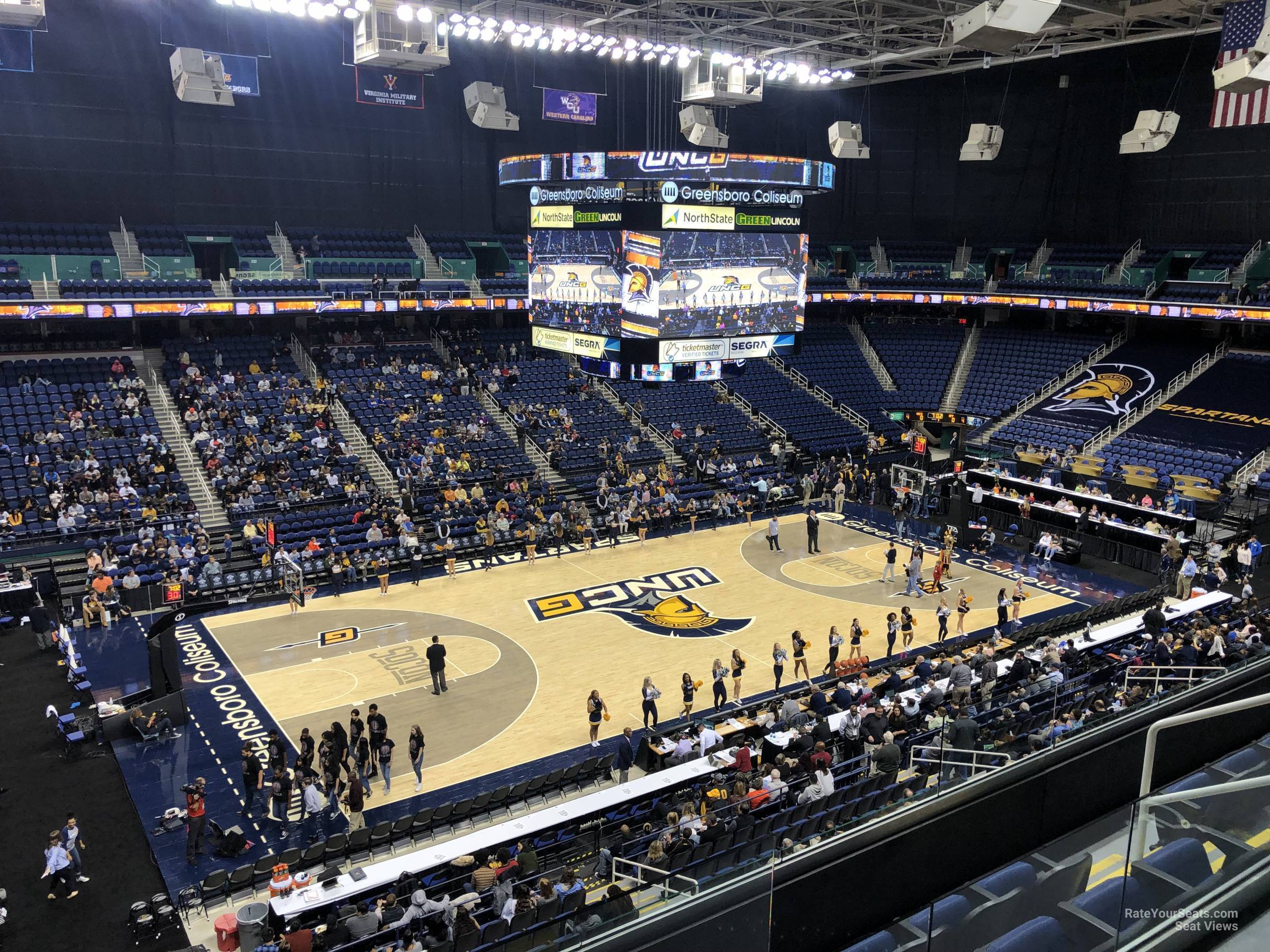 section 208, row e seat view  for basketball - greensboro coliseum