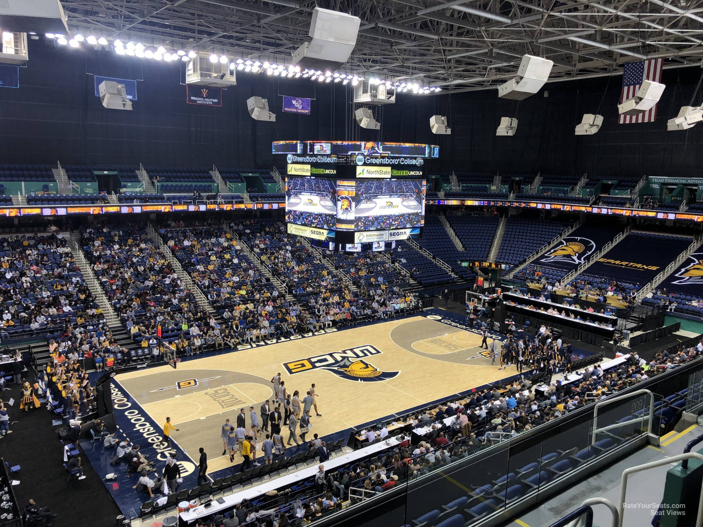 section 208, row g seat view  for basketball - greensboro coliseum