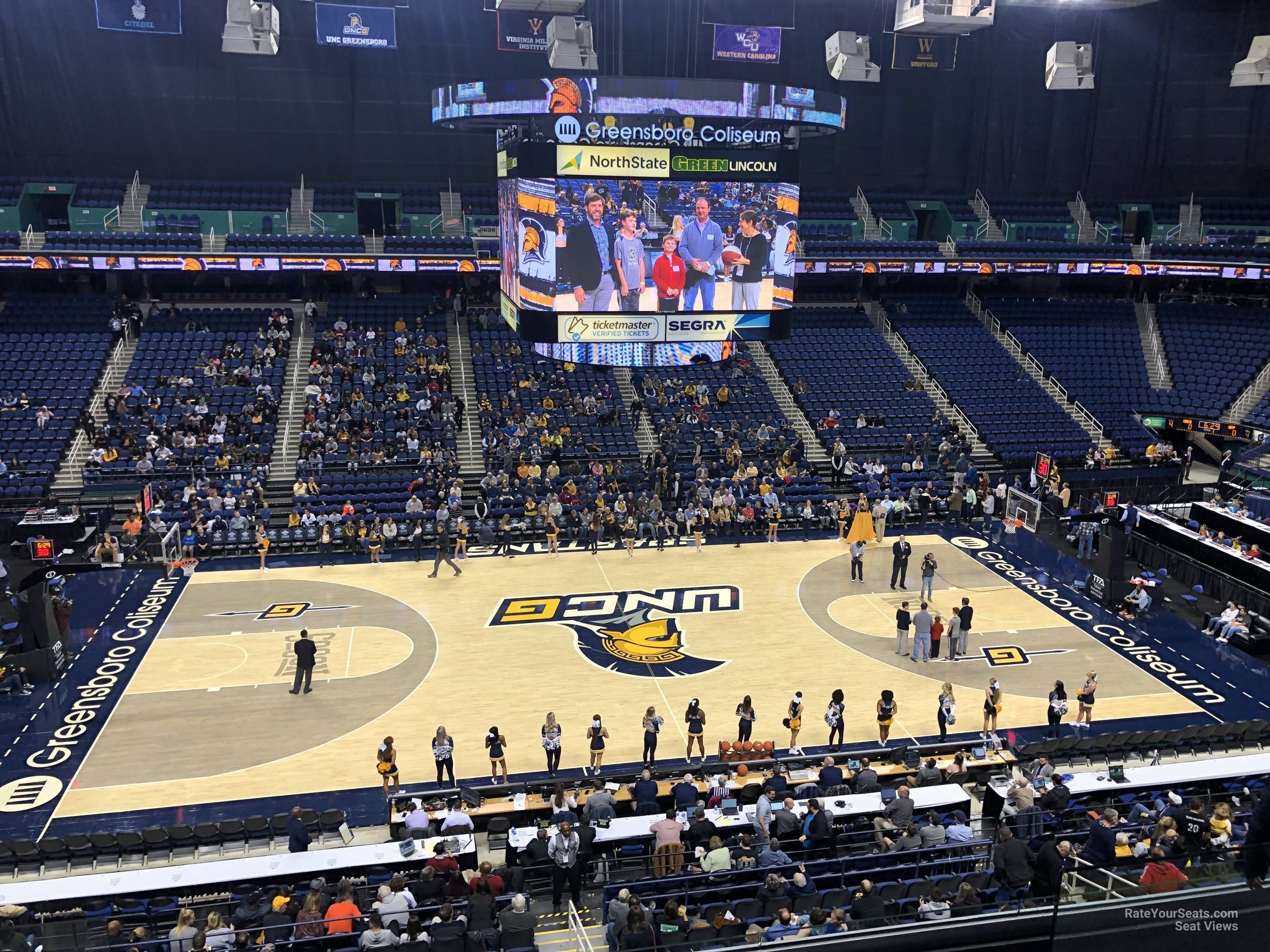 section 210, row e seat view  for basketball - greensboro coliseum