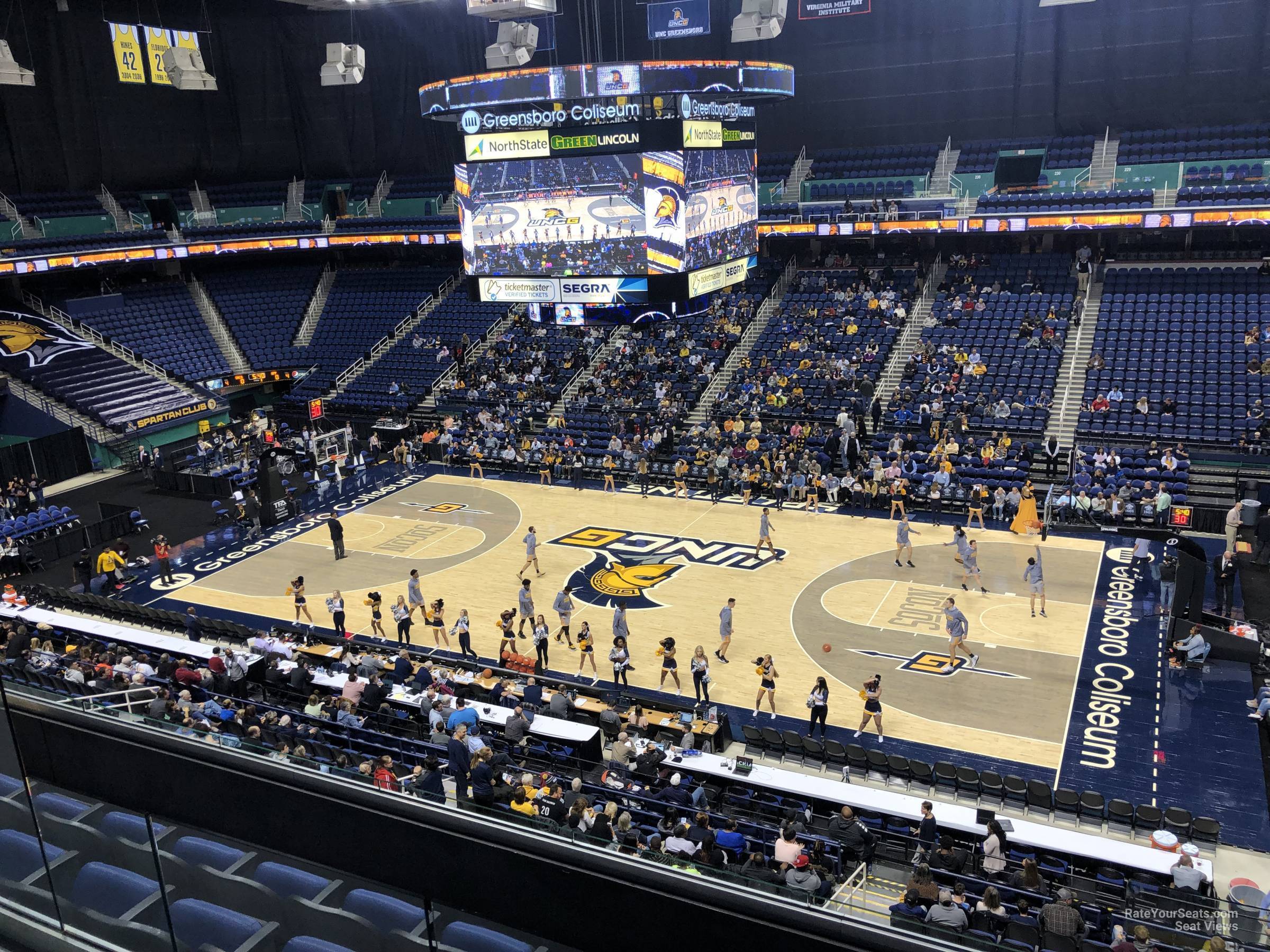 section 213, row e seat view  for basketball - greensboro coliseum