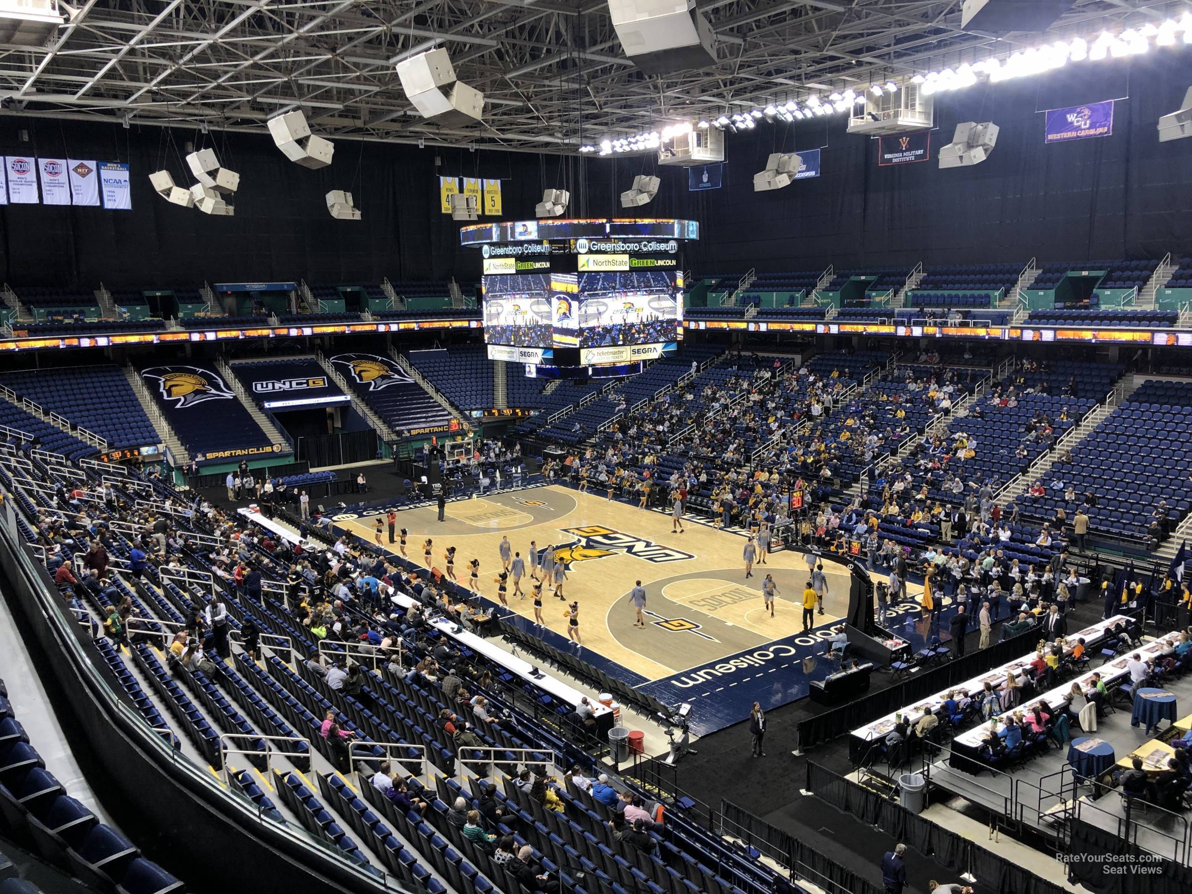 section 216, row e seat view  for basketball - greensboro coliseum