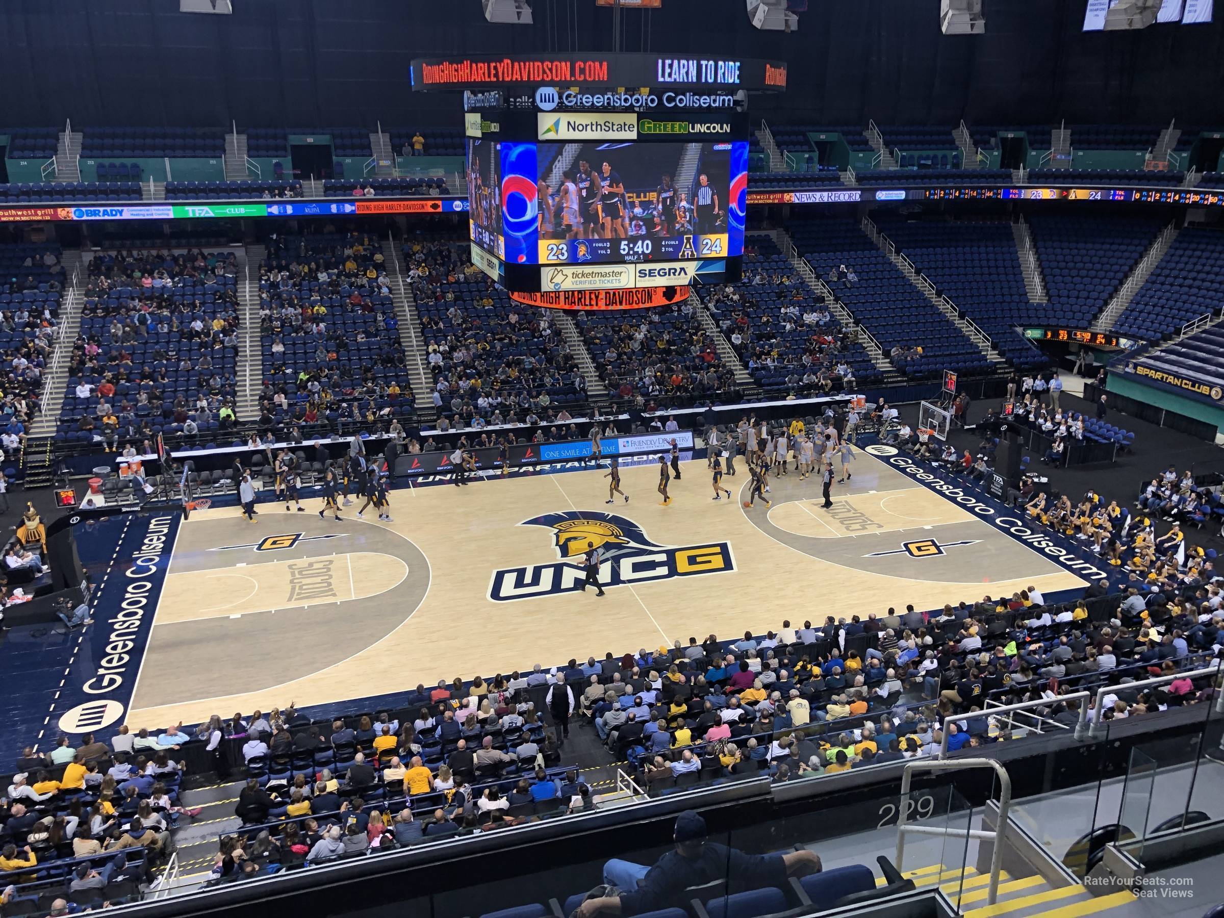 section 230, row g seat view  for basketball - greensboro coliseum