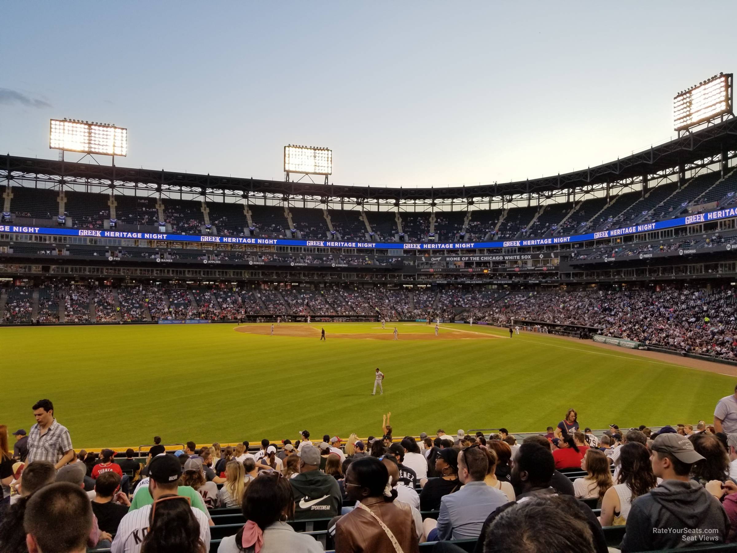 A general interior view of Guaranteed Rate Field scoreboard before