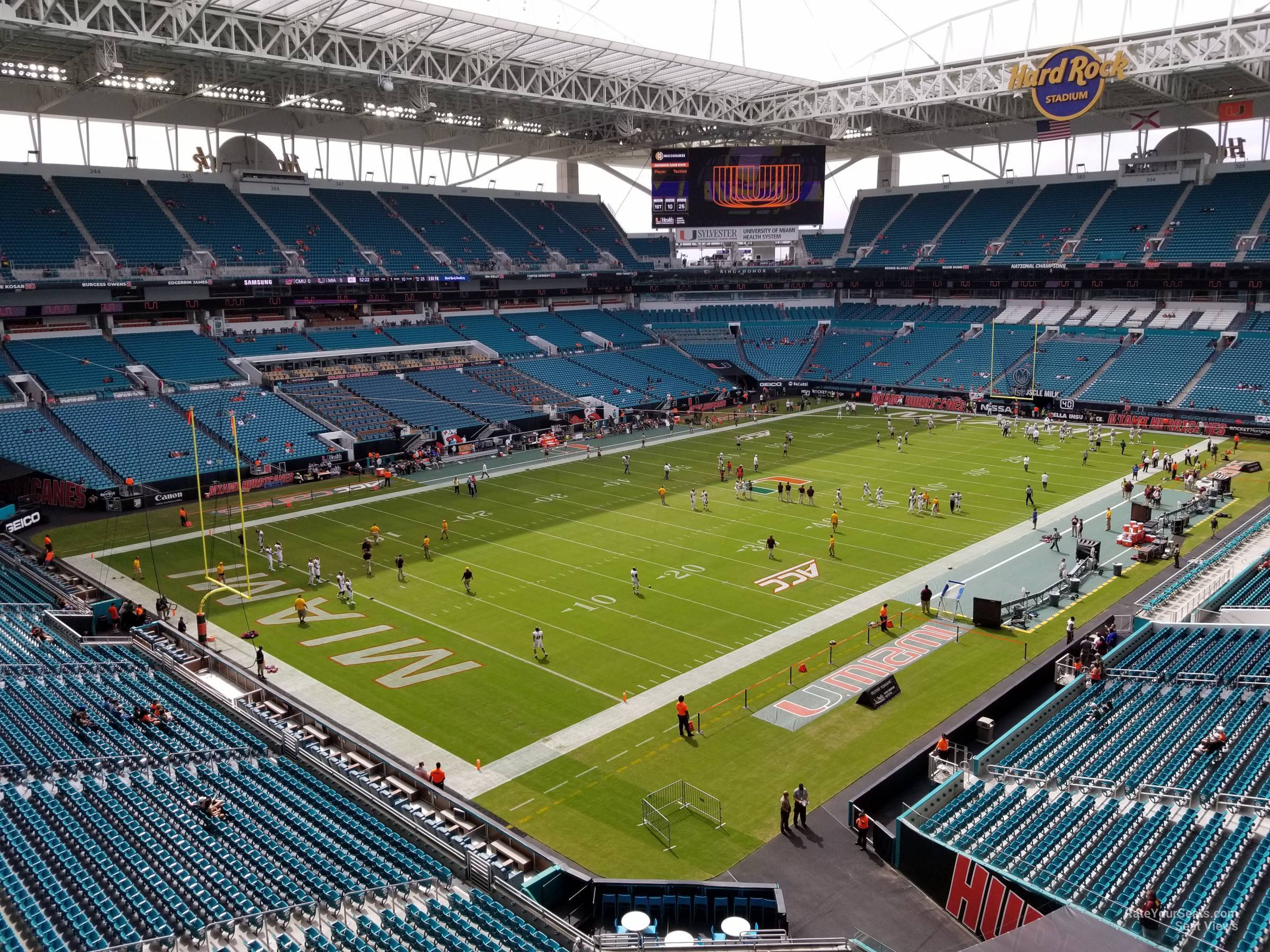 section 326, row 2w seat view  for football - hard rock stadium