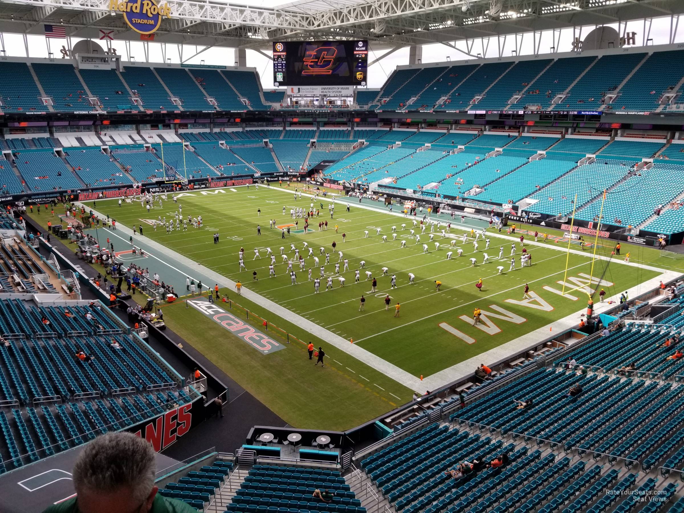 section 338, row 2w seat view  for football - hard rock stadium