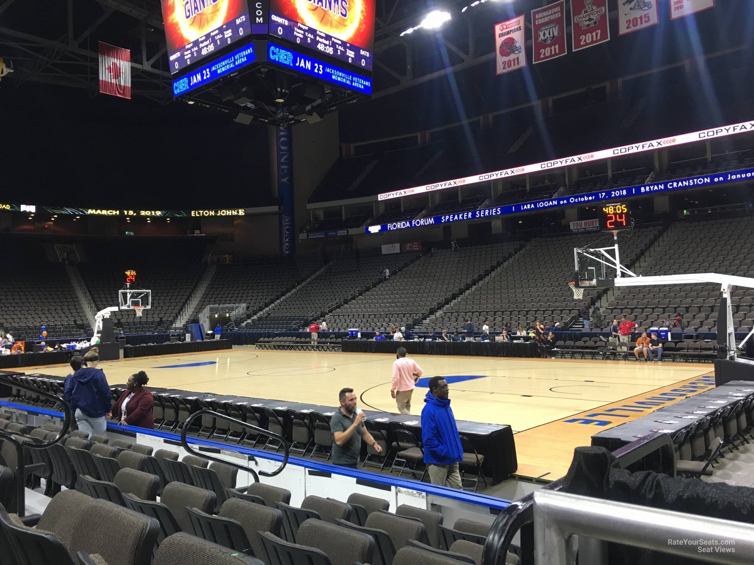 section 101, row e seat view  for basketball - vystar veterans memorial arena