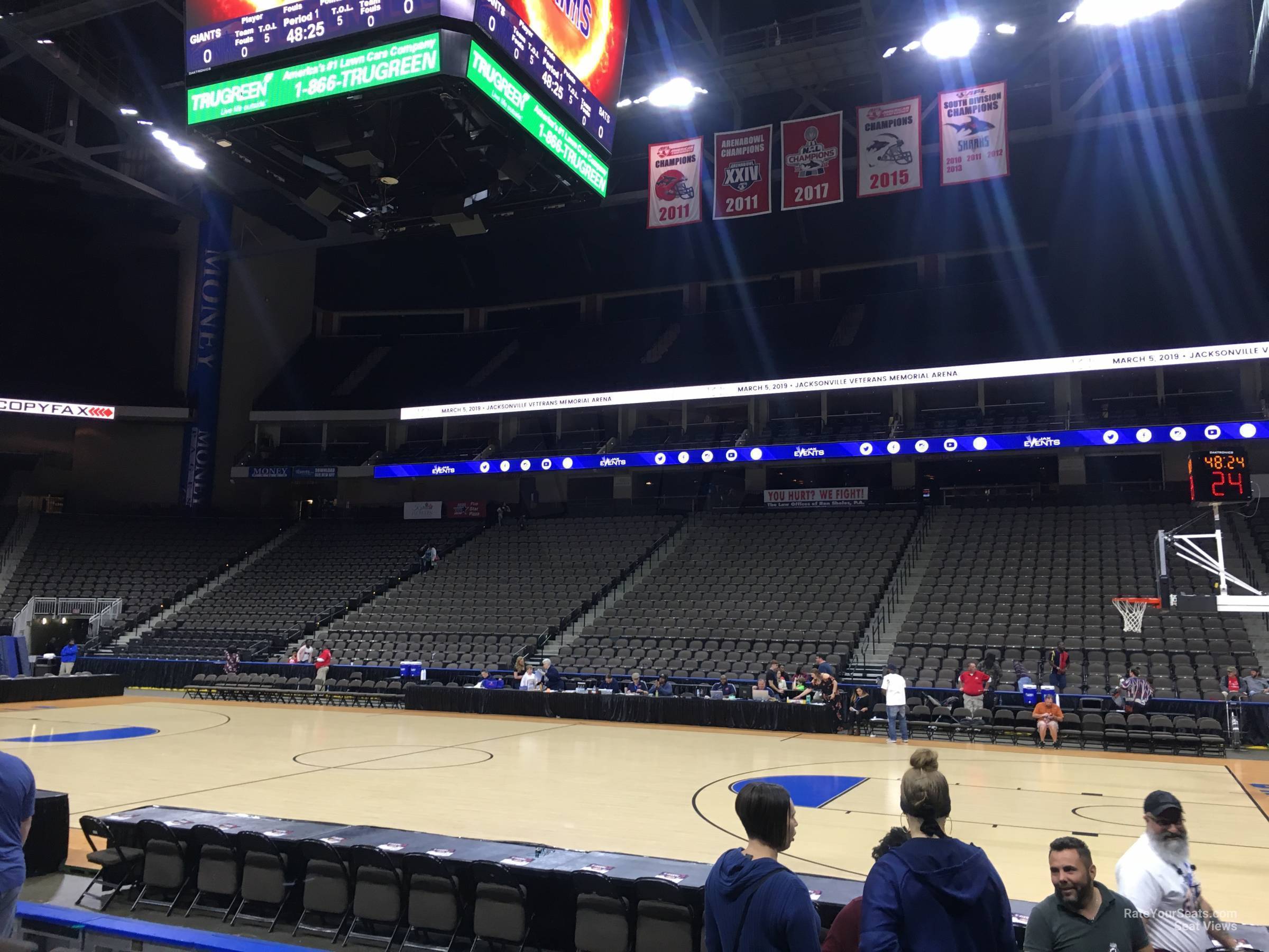 section 102, row e seat view  for basketball - vystar veterans memorial arena