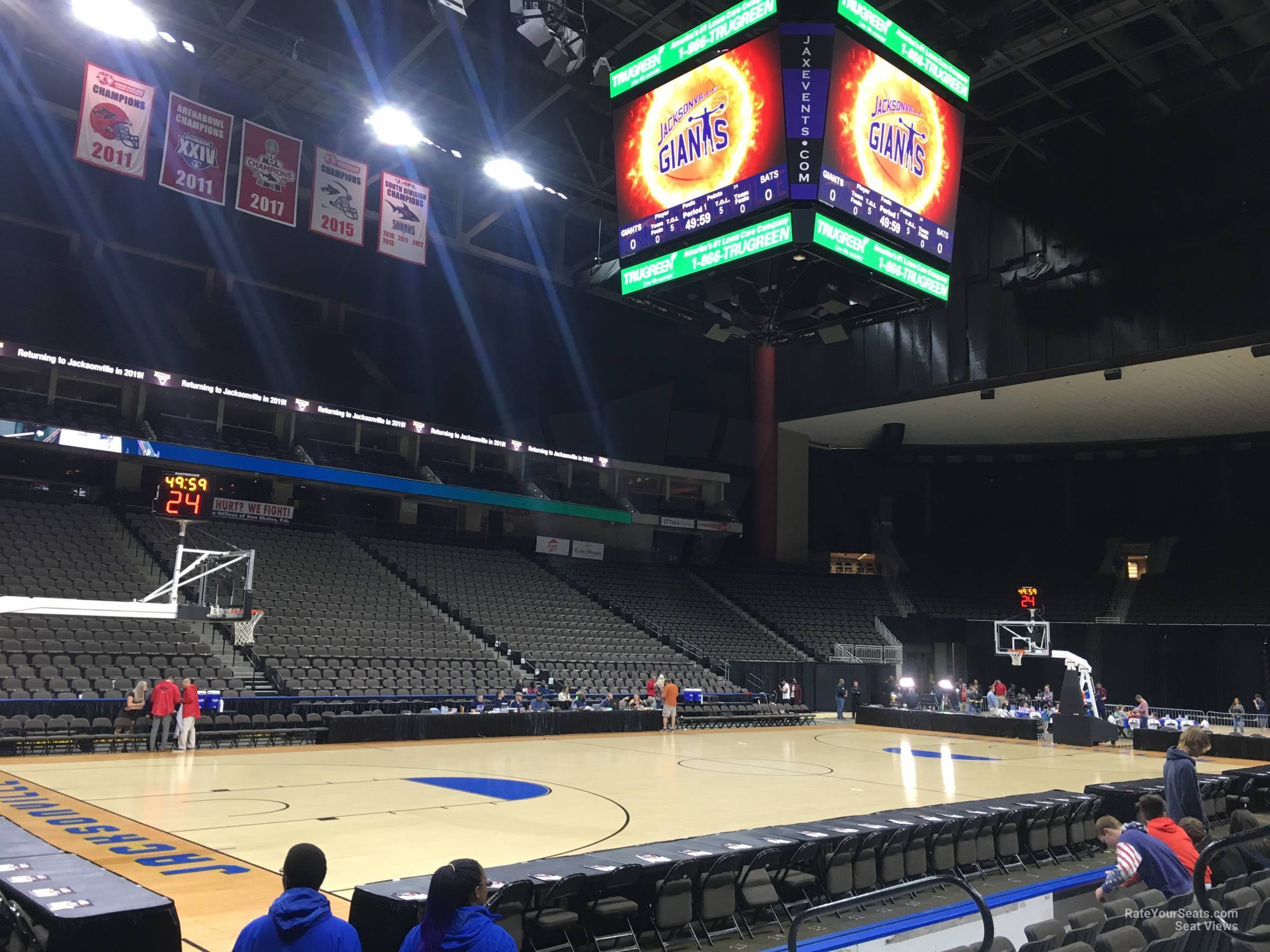 section 105, row e seat view  for basketball - vystar veterans memorial arena