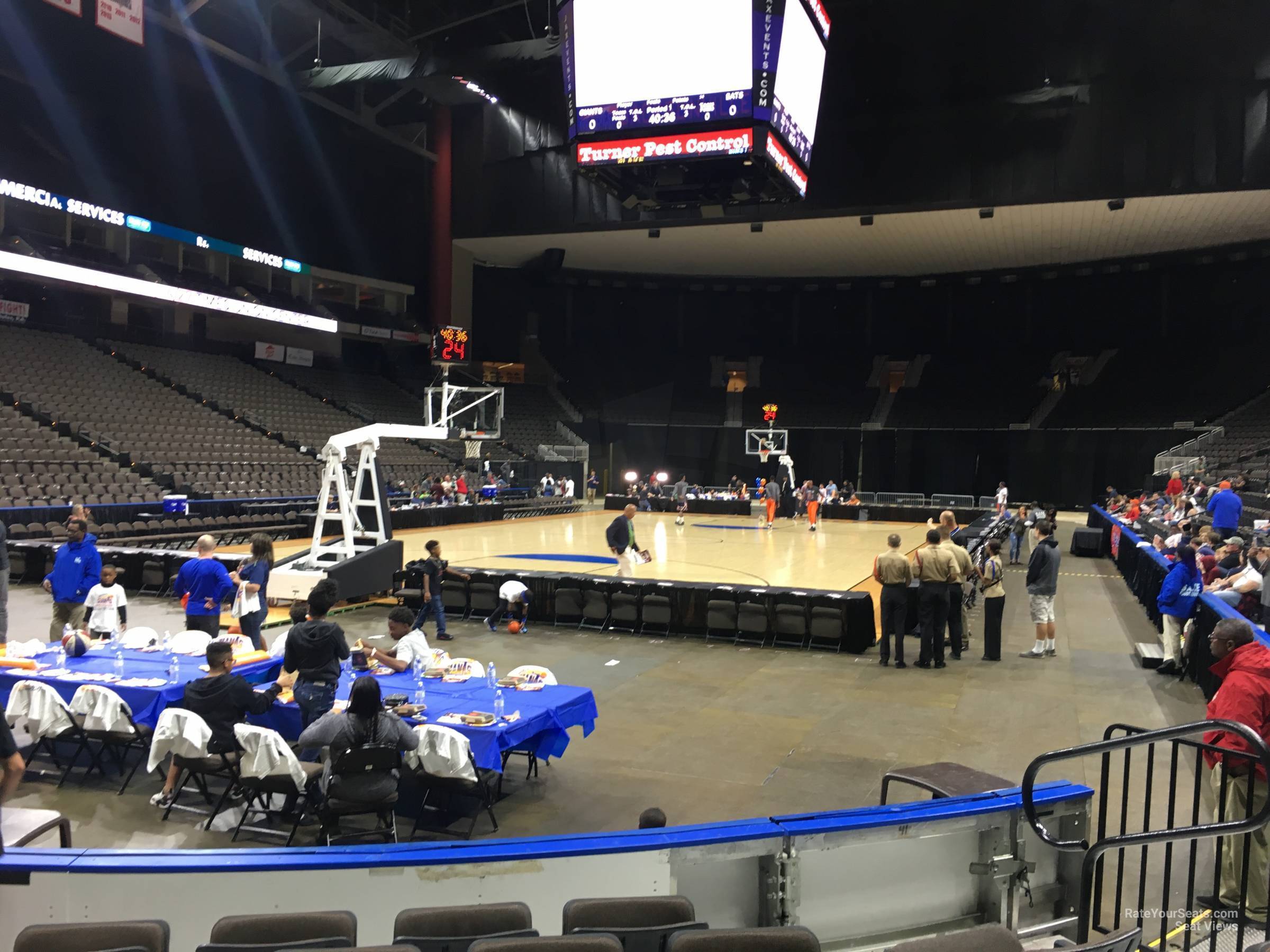 section 107, row e seat view  for basketball - vystar veterans memorial arena