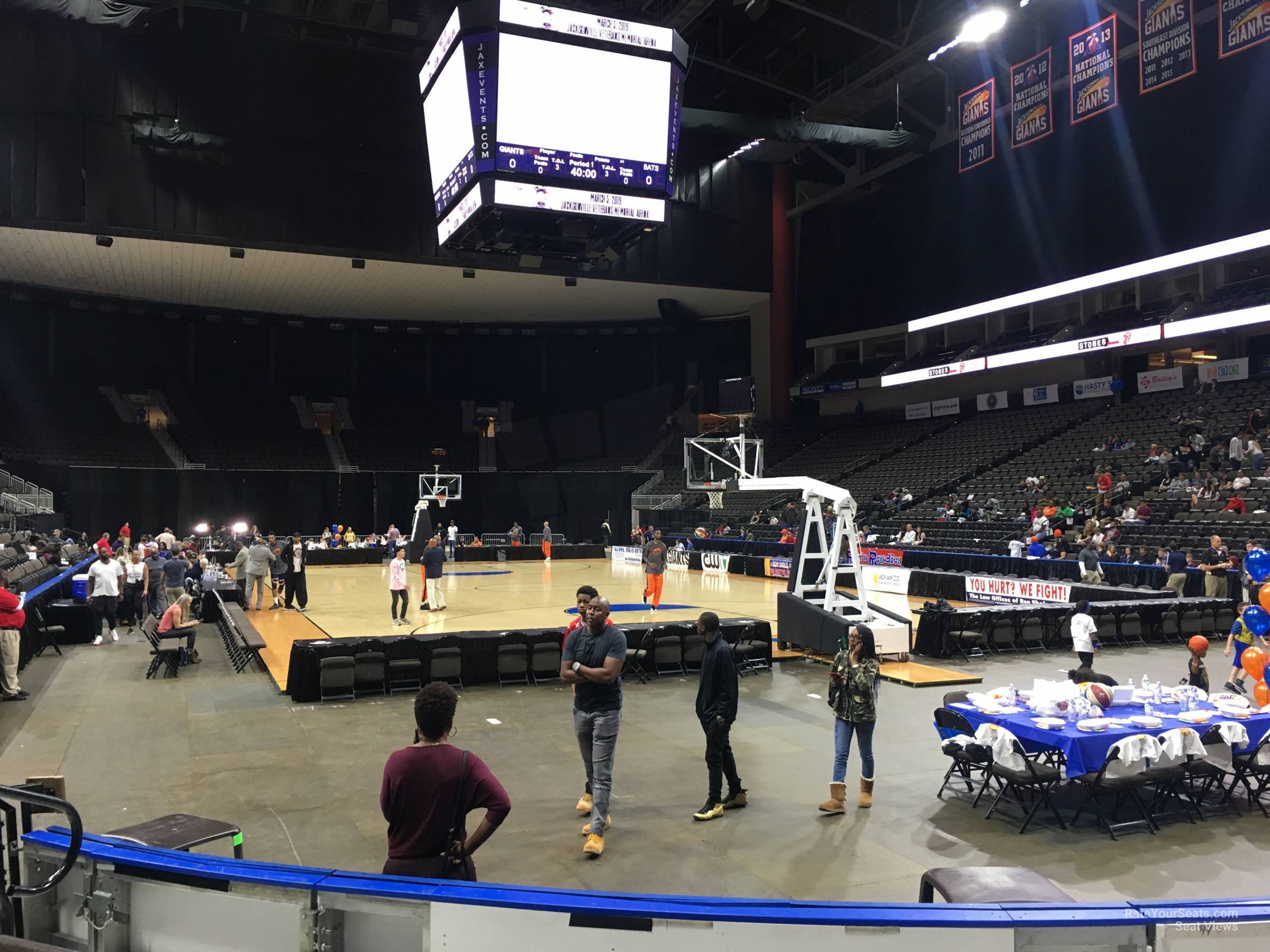 section 110, row e seat view  for basketball - vystar veterans memorial arena