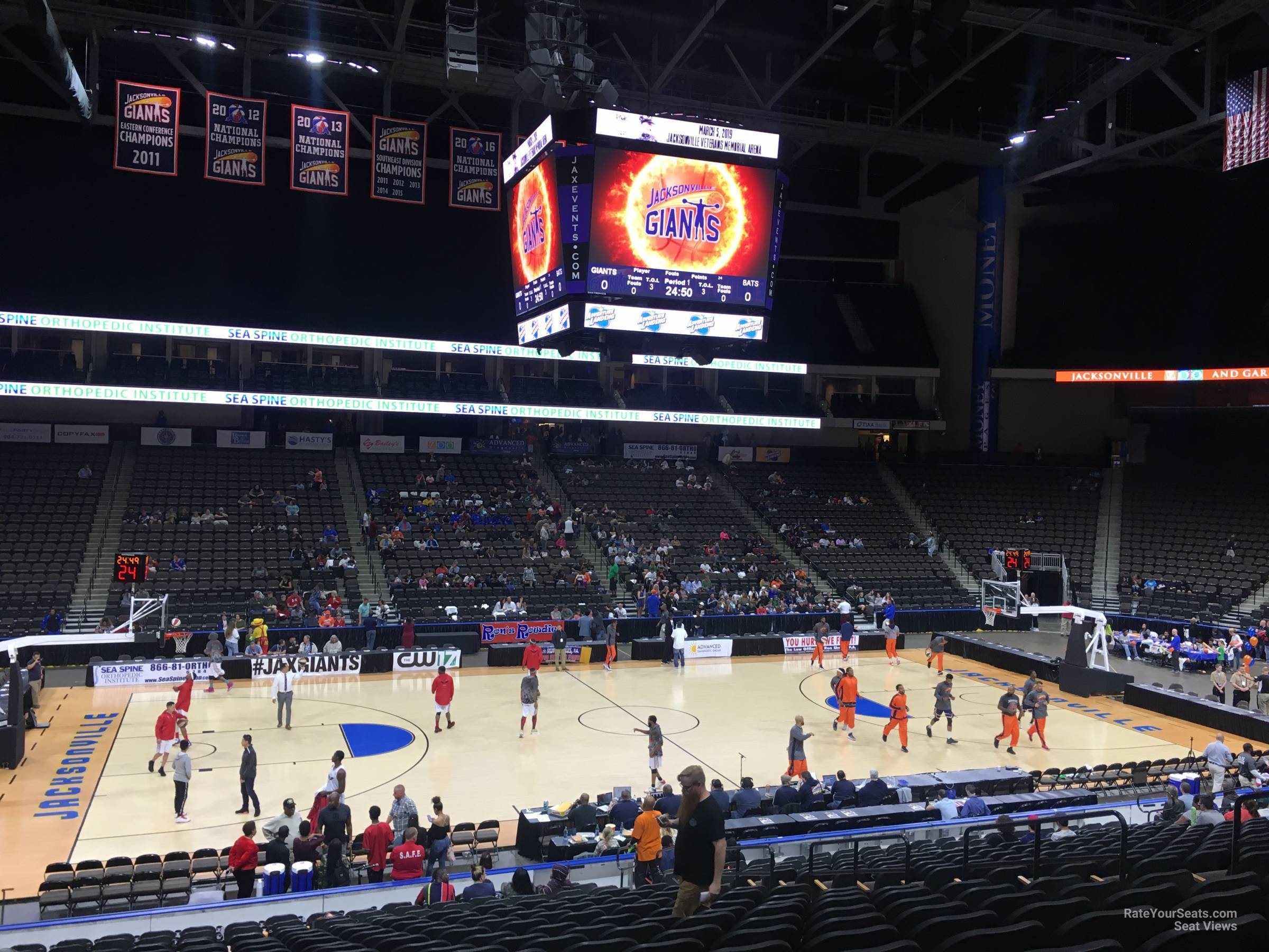 section 115, row v seat view  for basketball - vystar veterans memorial arena