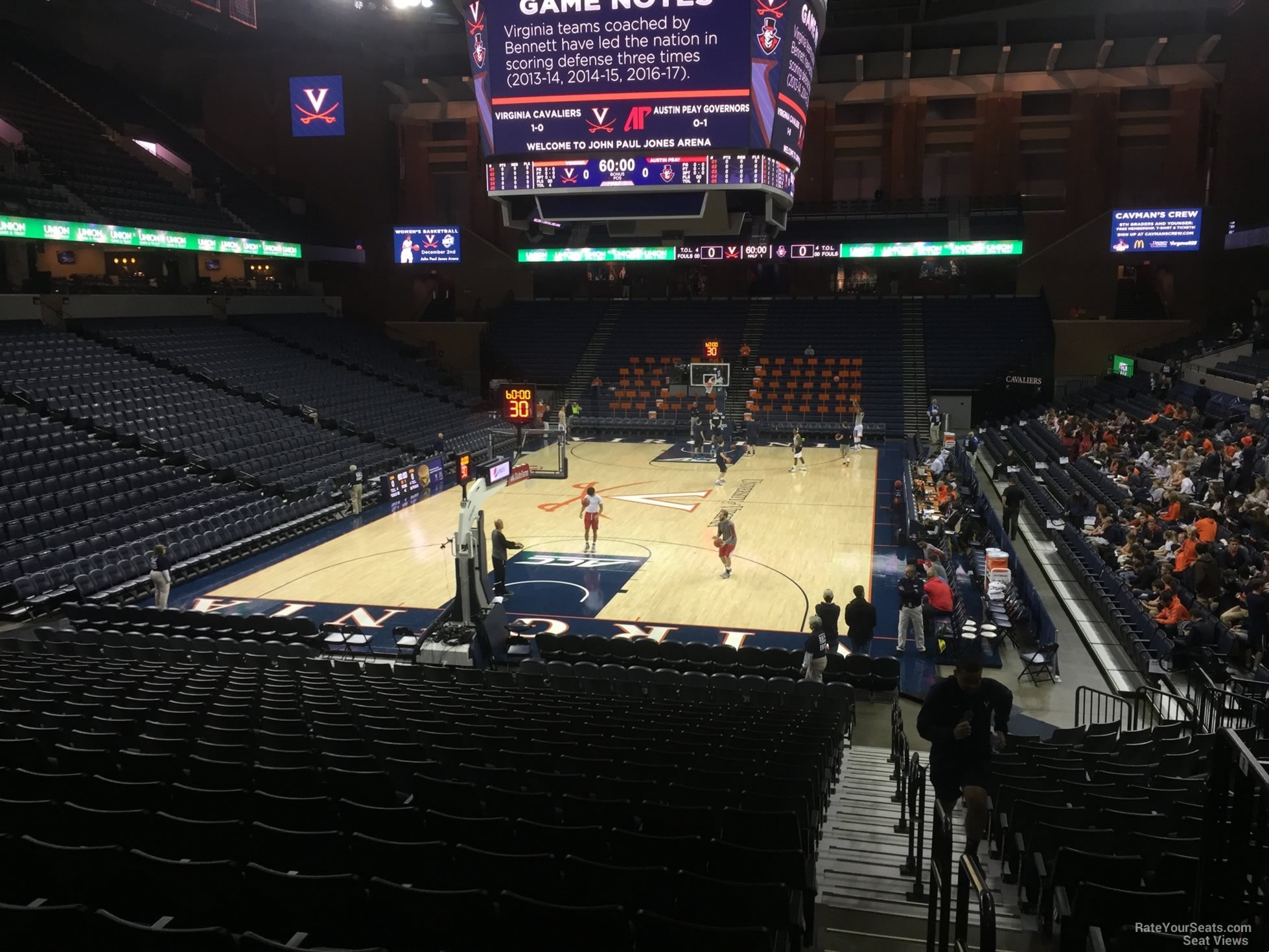 section 108, row v seat view  for basketball - john paul jones arena