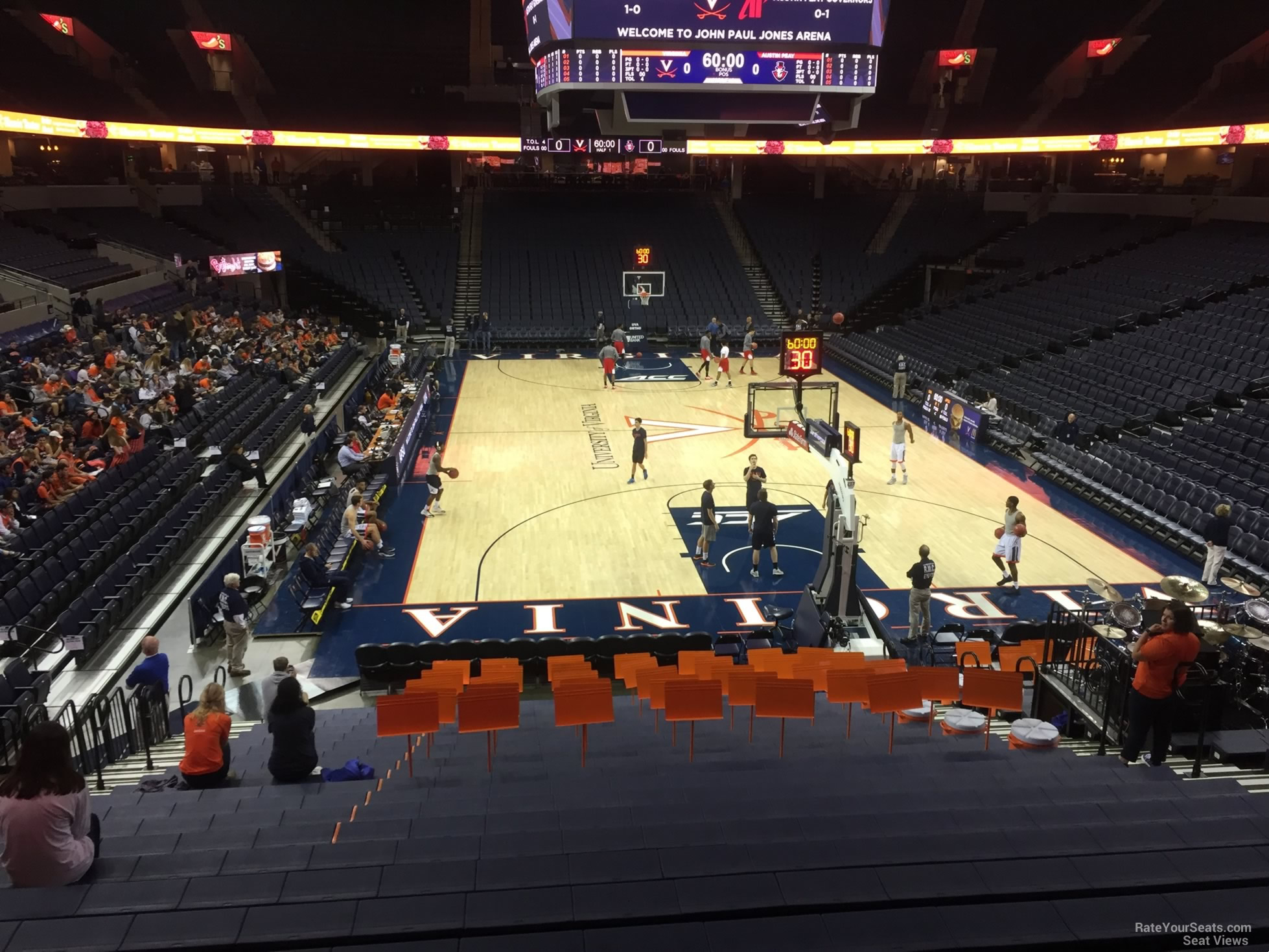 section 118, row v seat view  for basketball - john paul jones arena
