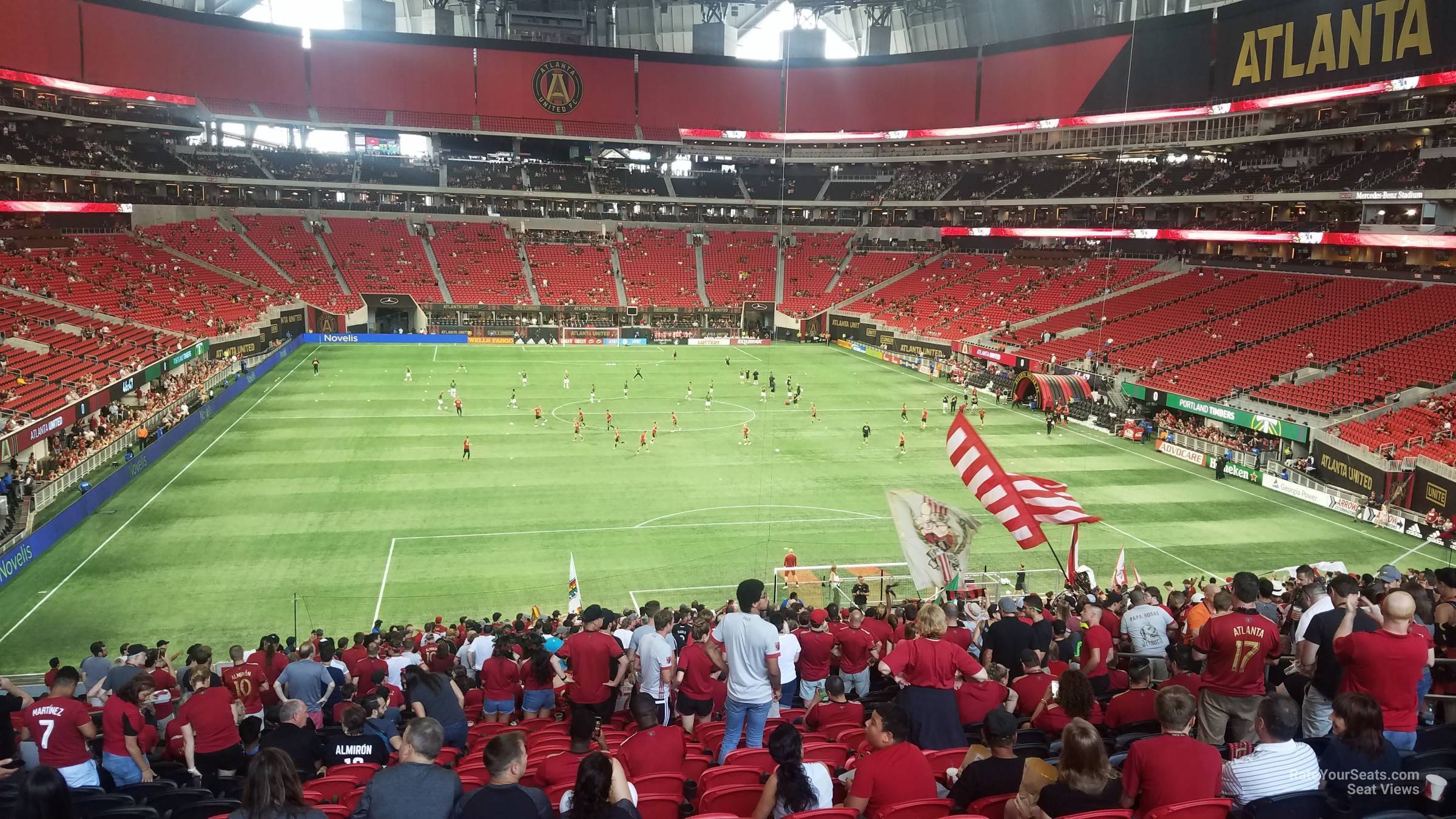 section 102, row 47 seat view  for soccer - mercedes-benz stadium