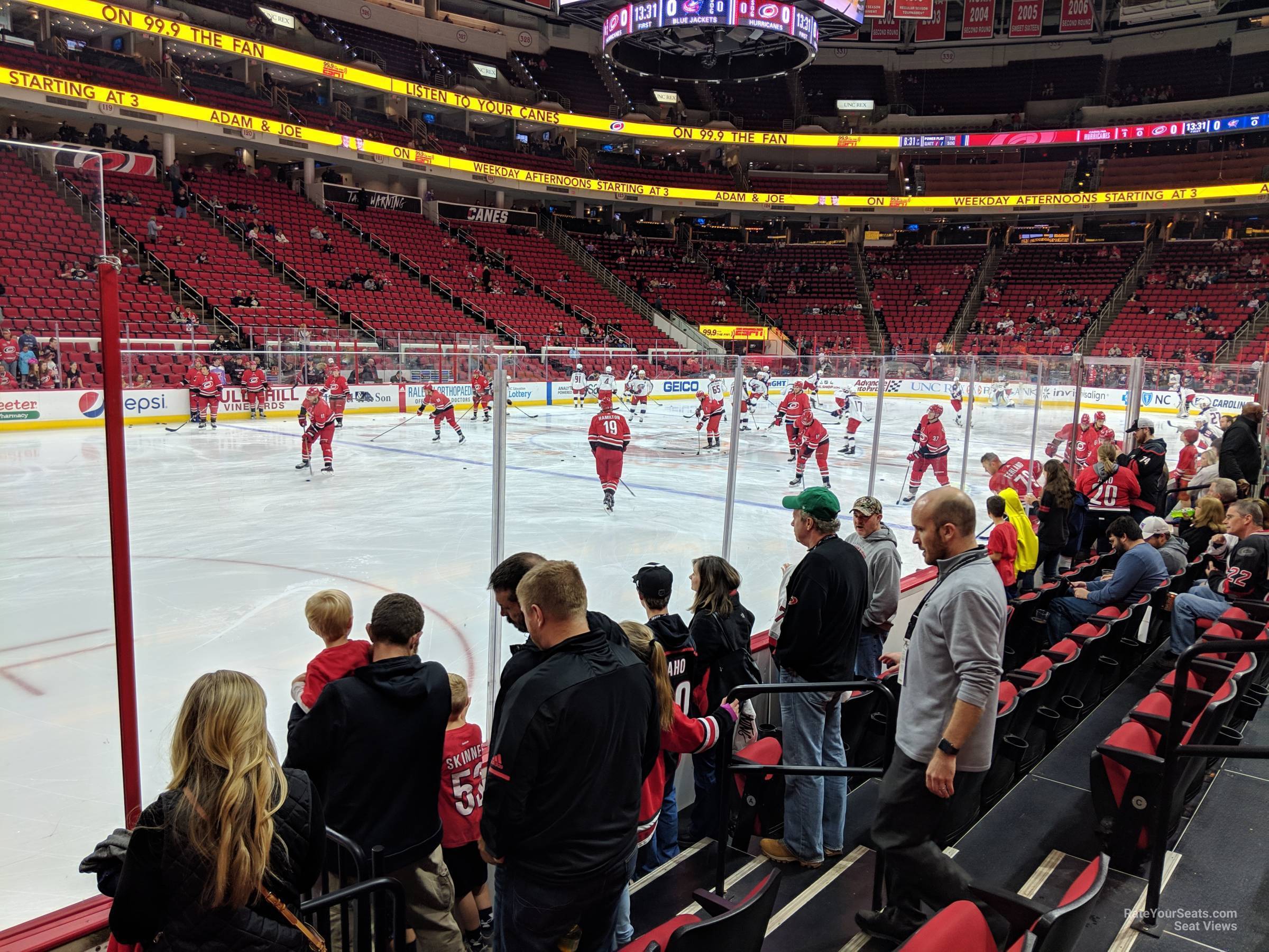 section 107, row e seat view  for hockey - pnc arena