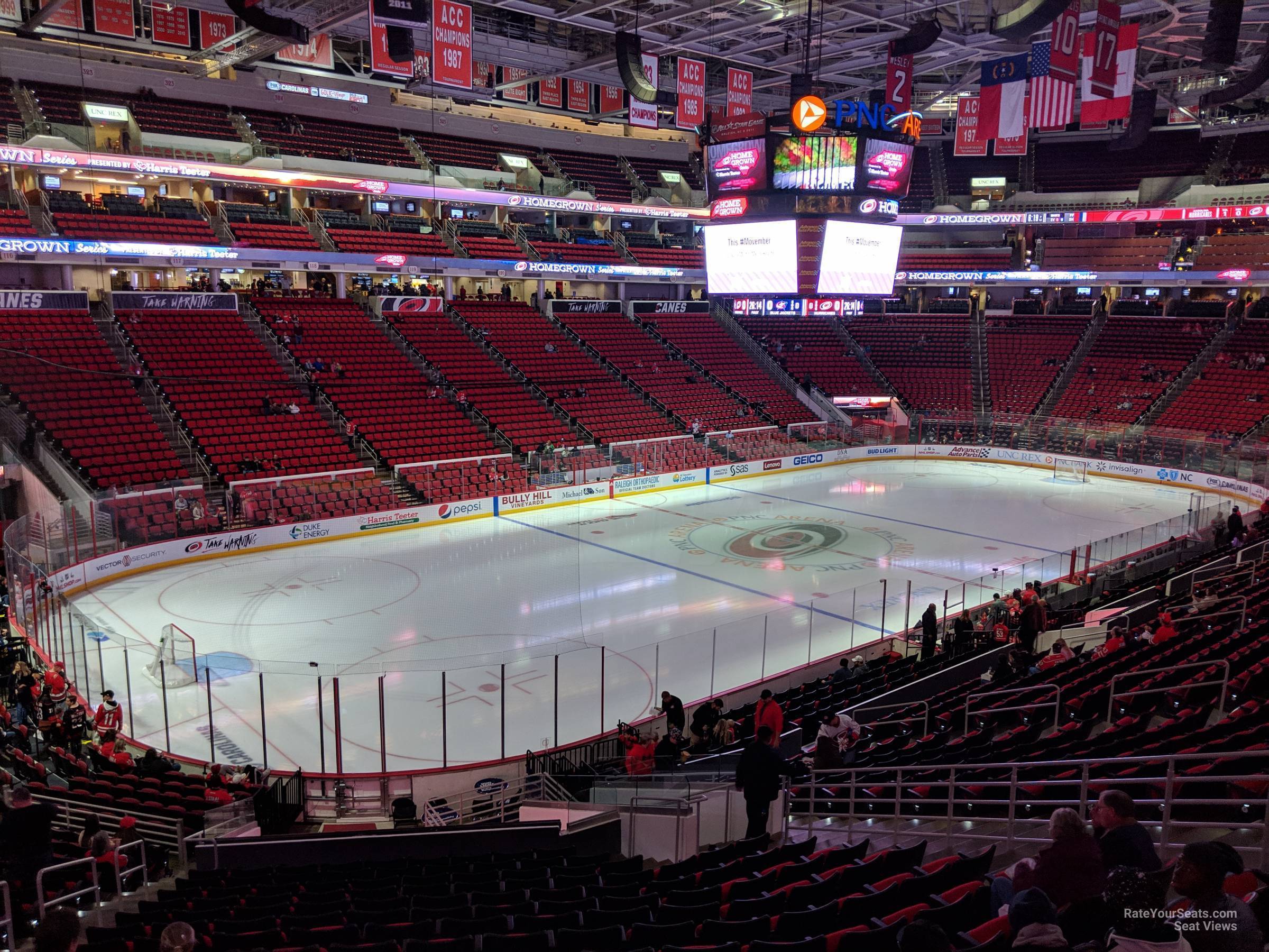 section 108, row xx seat view  for hockey - pnc arena