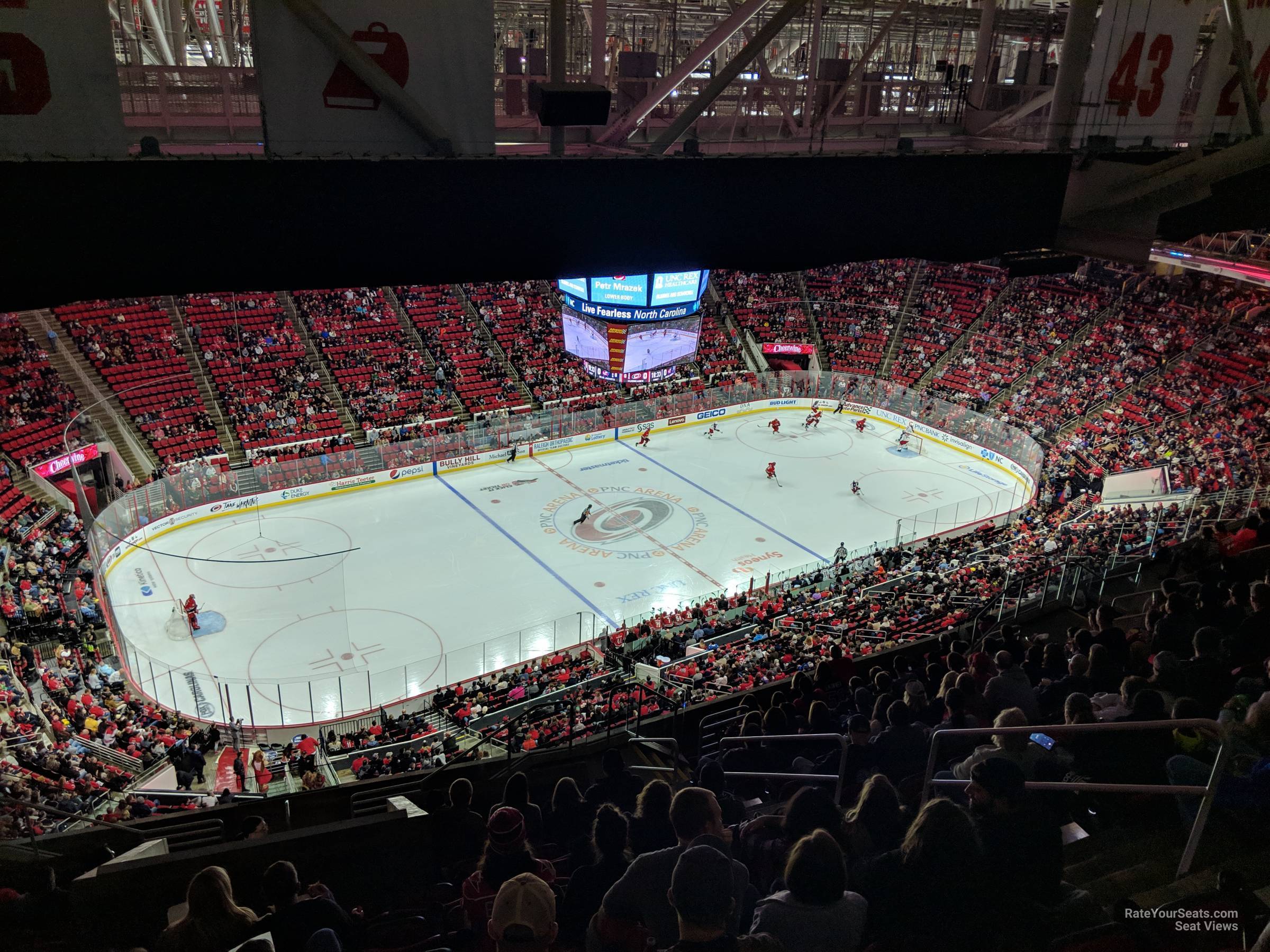 section 307, row p seat view  for hockey - pnc arena