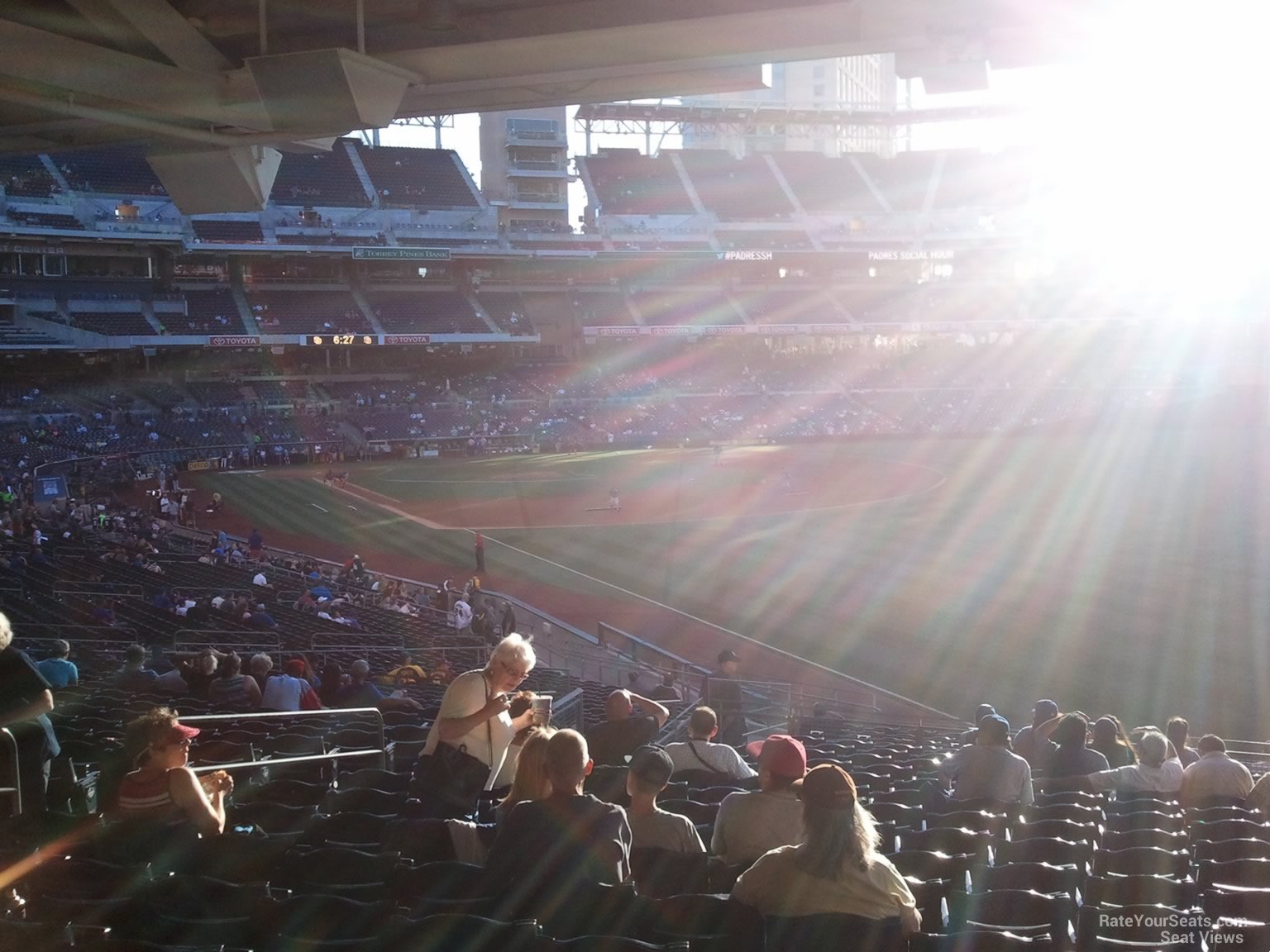 Sun on the first base side at Petco Park