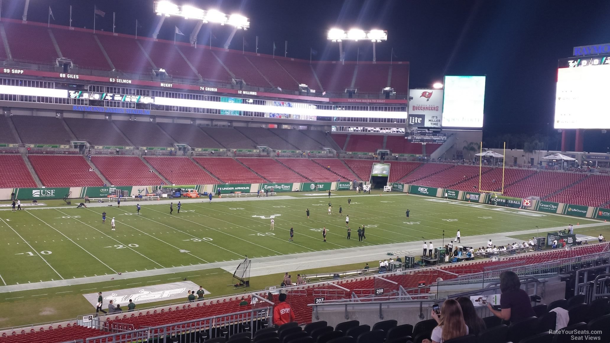 section 207, row p seat view  for football - raymond james stadium