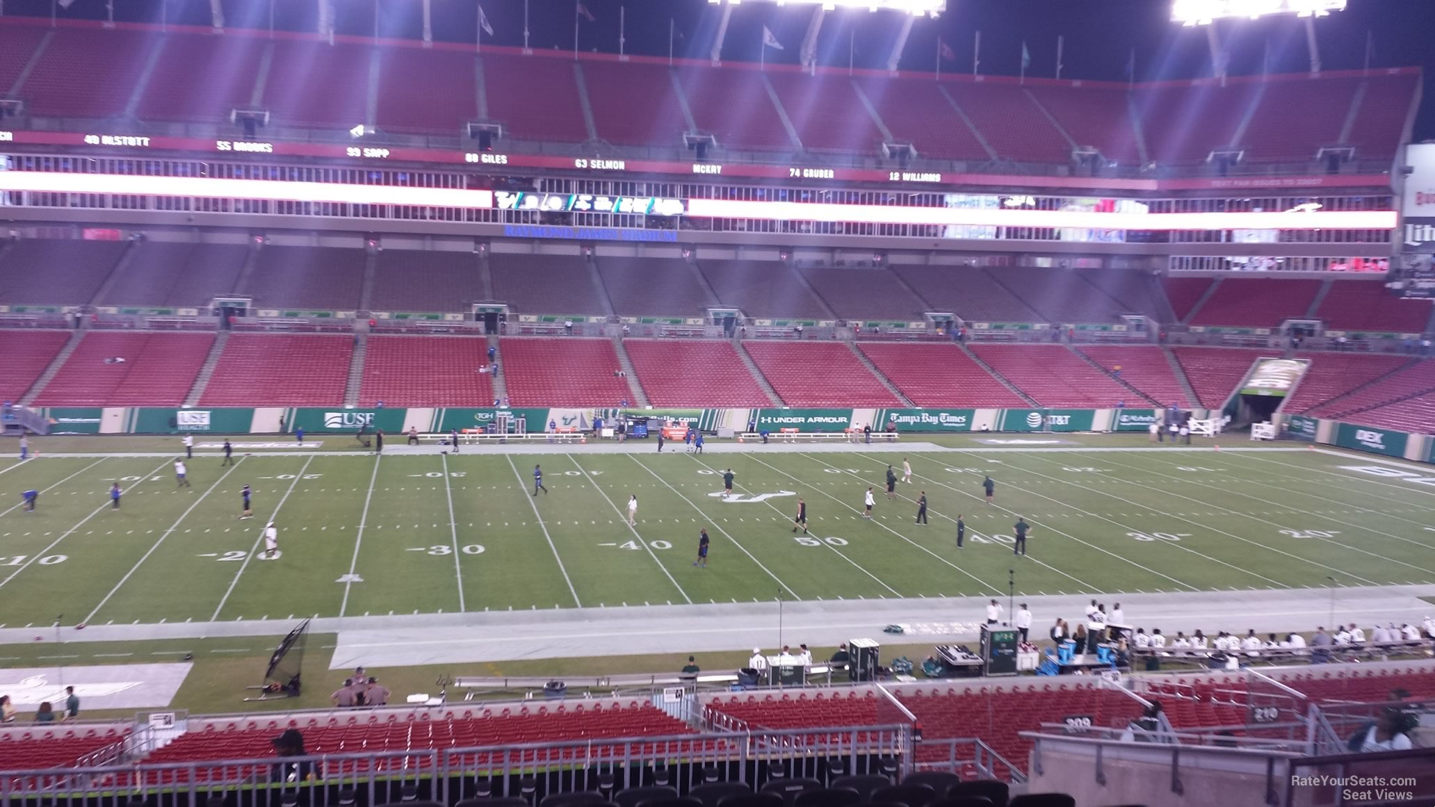 section 209, row p seat view  for football - raymond james stadium