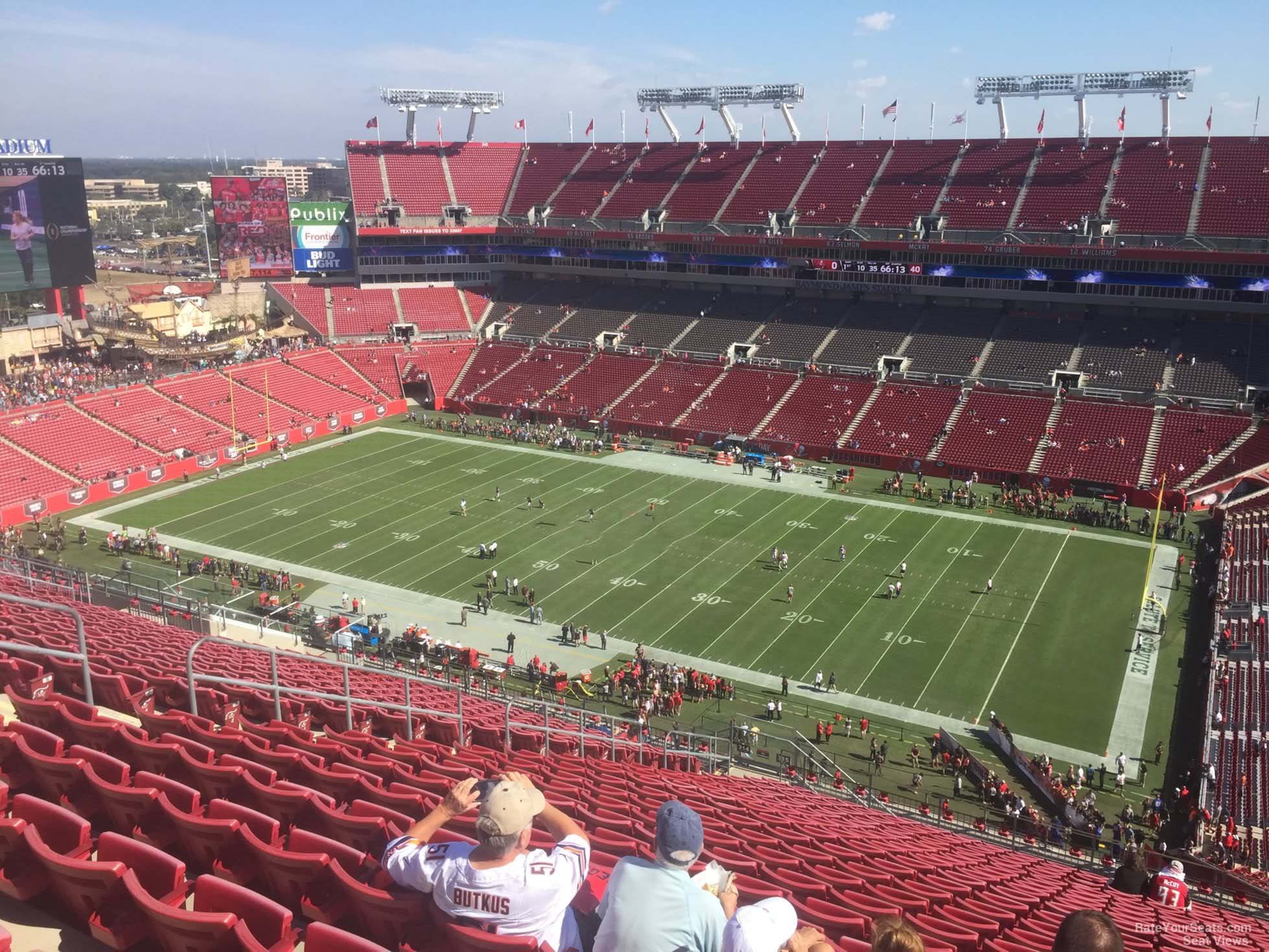 section 315, row x seat view for football - raymond james stadium