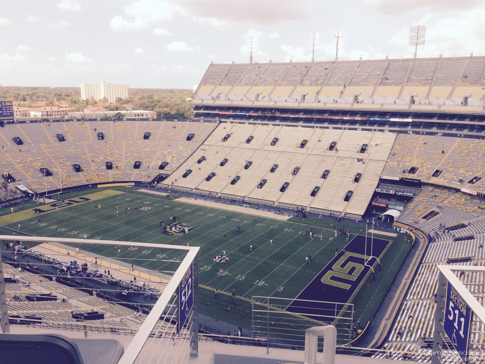 section 611, row d seat view for football - tiger stadium