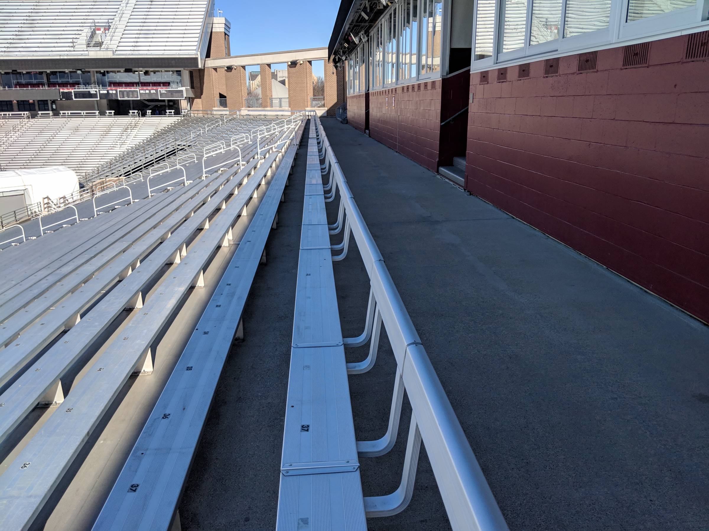 last row bleacher-back seats at alumni stadium